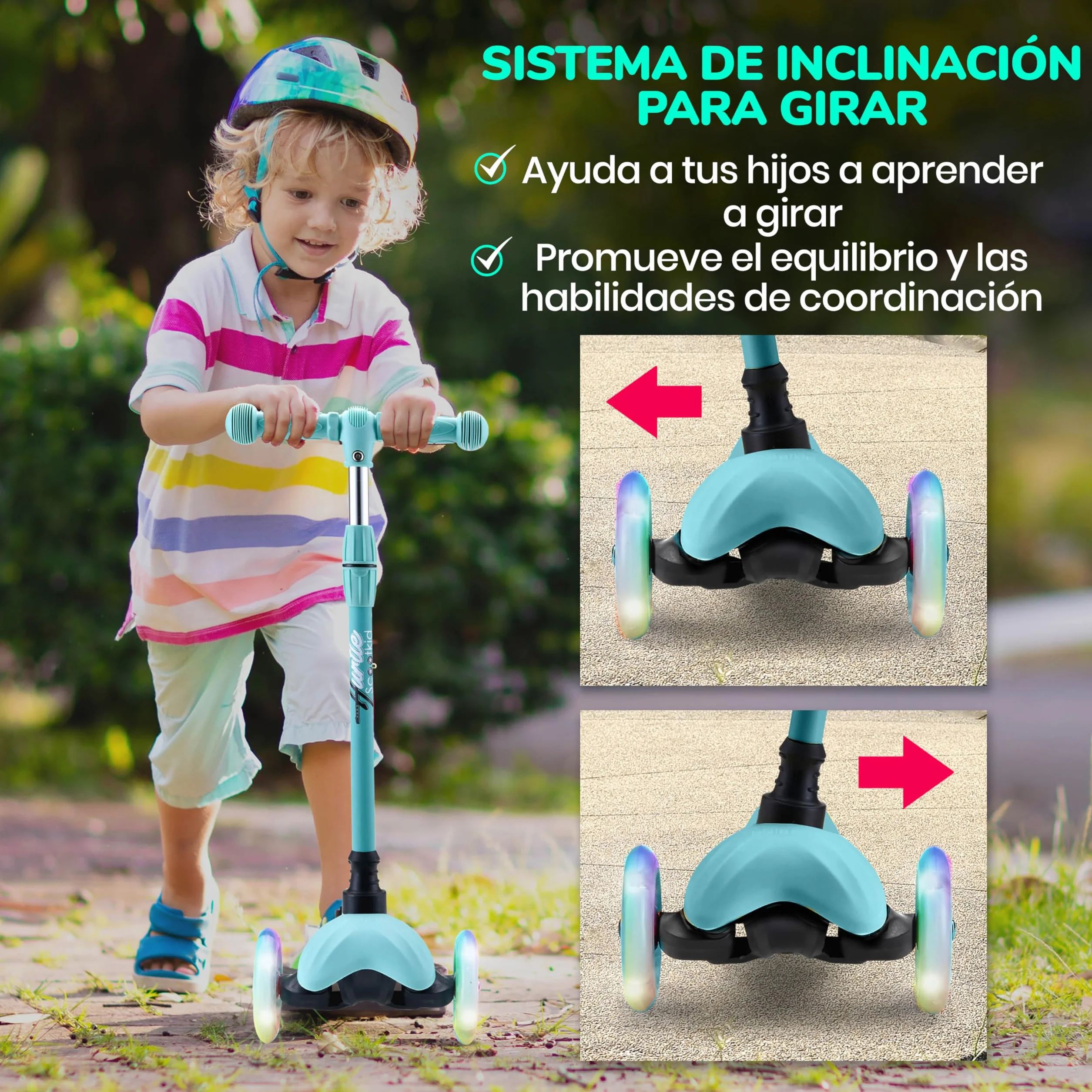 Hurtle Patinete, Scooter para niños, 3 Ruedas, Liviano, Luces LED, Antideslizante