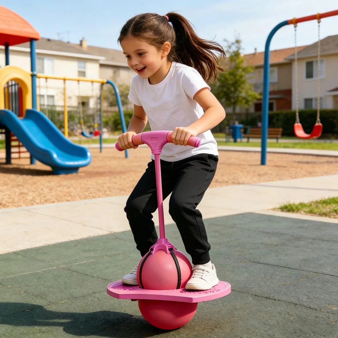 Pelota de Salto de Pogo, Pogo Balón de Salto, Pelota de Salto de Equilibrio, para Entrenar el Equilibrio, usable en salón, terraza y jardín, con Bomba (Rosa)