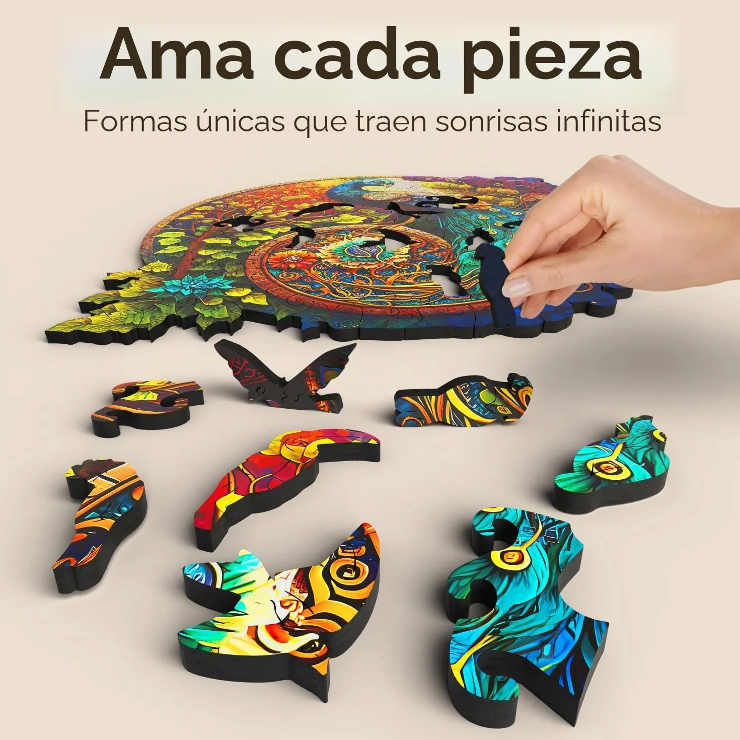 Crafthub Puzzle de Madera de Animales – A3 Animal Rompecabezas para Adultos – Pavo Real – Formas de Rompecabezas únicas – 127 Piezas – 26.9cm x 27.3cm