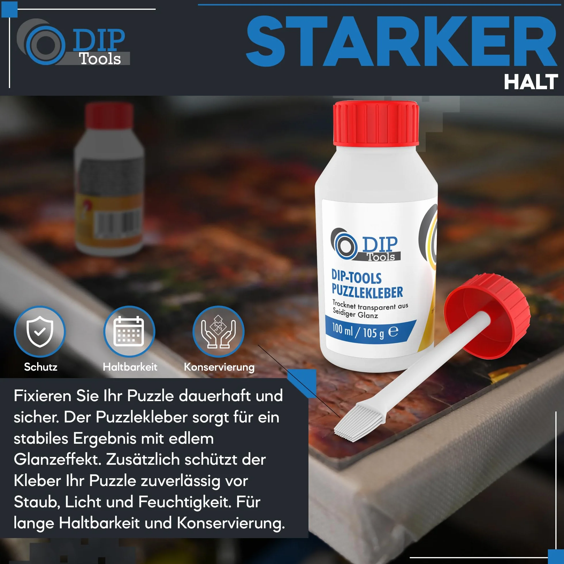 DIP-Tools - Pegamento transparente y rápido de secado para puzles, agarre duradero y brillo