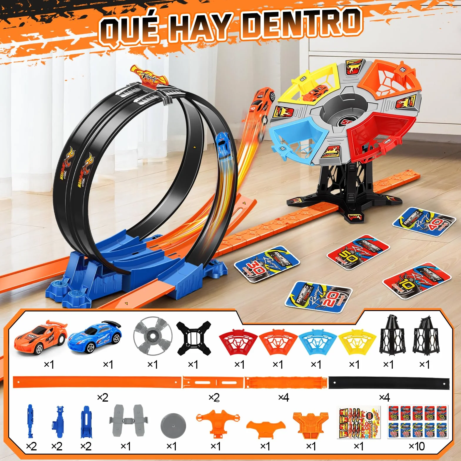 Charmofun Pista de Carreras, Circuito Coches Niños, Pista en Bucle de Coches, Juguete de Coche Regalo para Niños de 3, 4, 5, 6+ Años