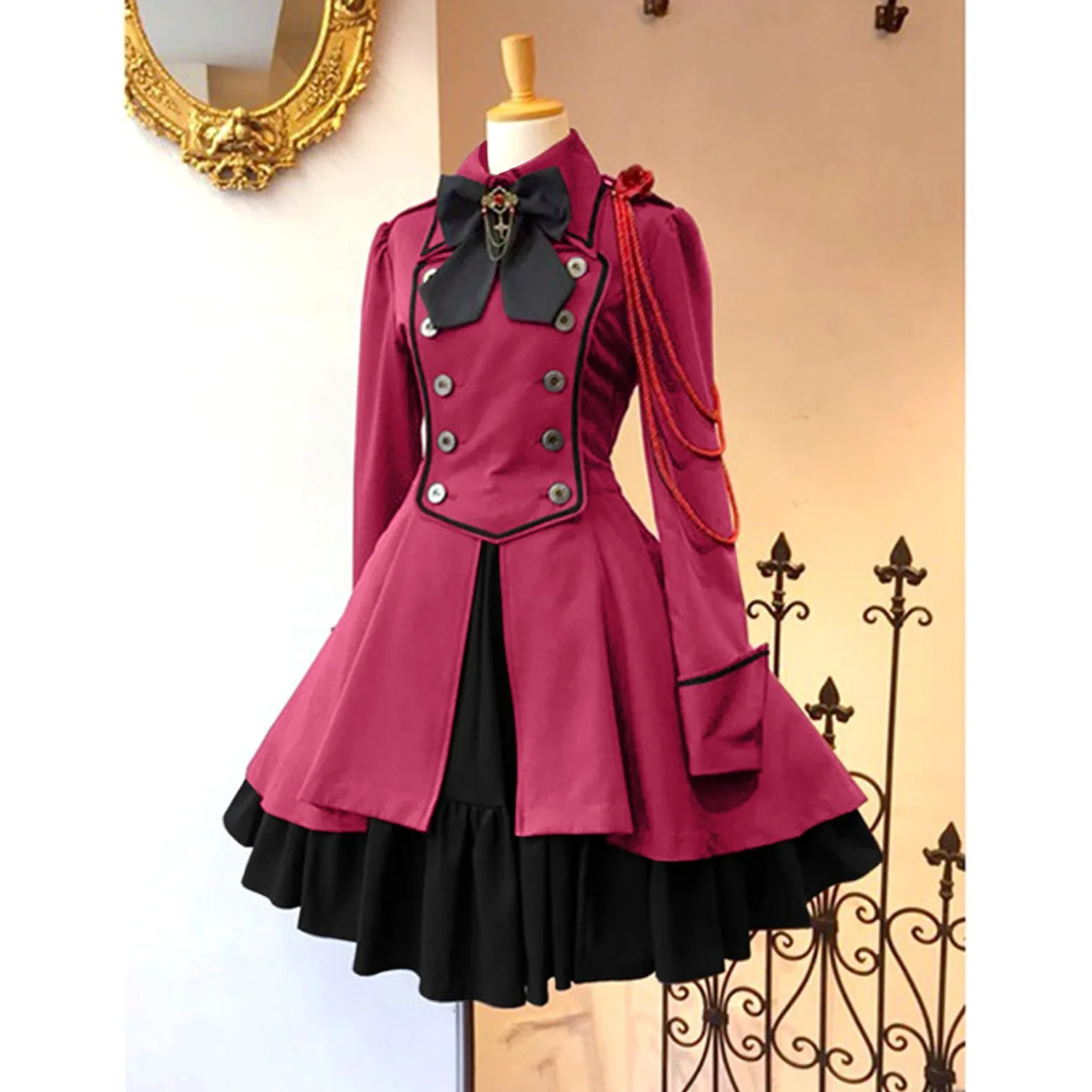 Disfraz De Bruja Vestido Retro for Mujer Monocolor Manga Trompeta Largo Princesa Pipa Cenicero Medieval (,)