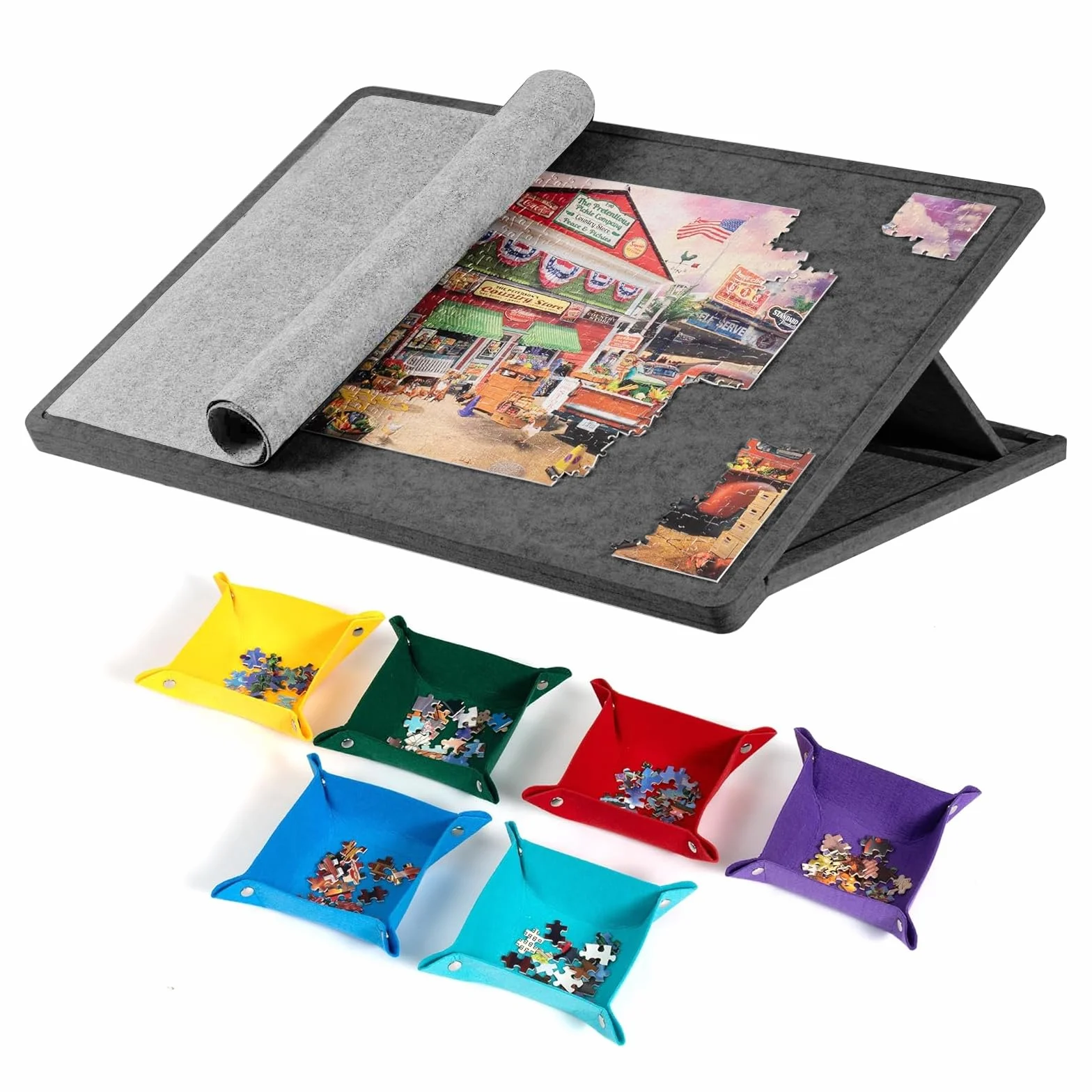 Tablero para Puzzle 1000 Piezas con ángulo Ajustable, 6 Bandejas y Cubierta - Mesa de Rompecabezas de Fieltro Ligera - Puzzle Board Almacenamiento Portátil con Superficie Antideslizante - Porta Puzzle