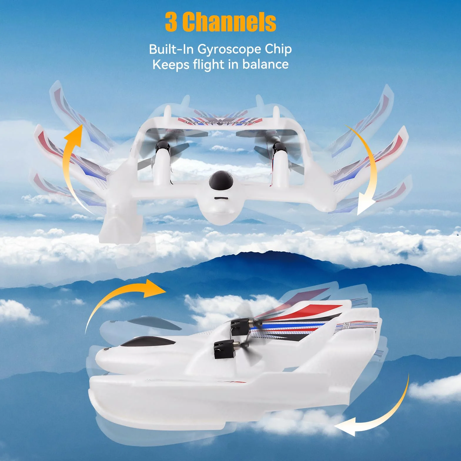 Avión RC Anfibio 3 en 1, 2.4GHz 3CH, para Tierra, Agua y Aire, con 2 Baterías, Material EPP, Blanco