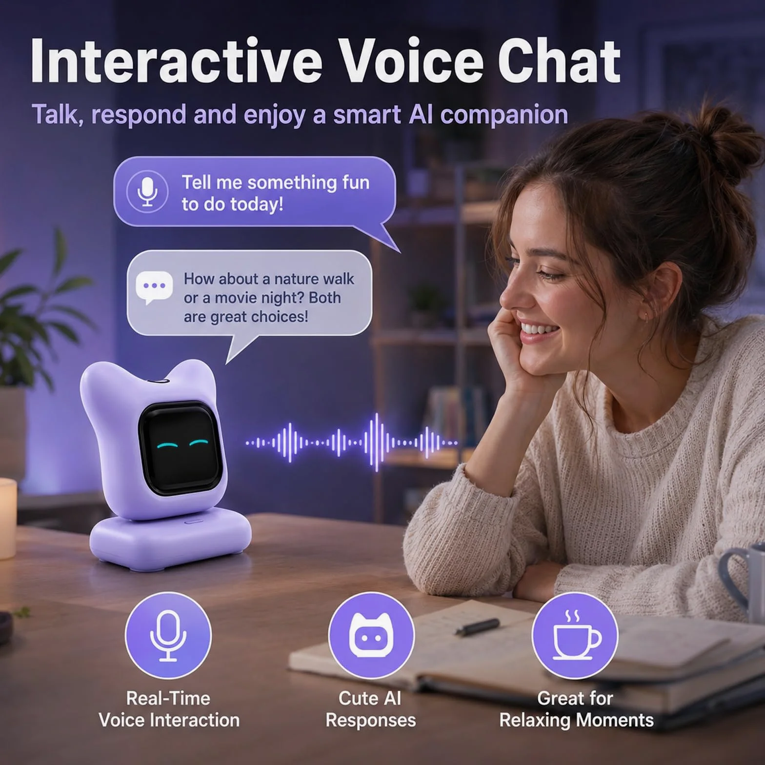 Robot De Escritorio Con Ia: Mascota Electrónica Inteligente Con Chat De Voz Y Emociones Dinámicas. Un Gadget Tecnológico Interactivo, Creativo E Inteligente, Ideal for Escritorio Del Hogar(White)