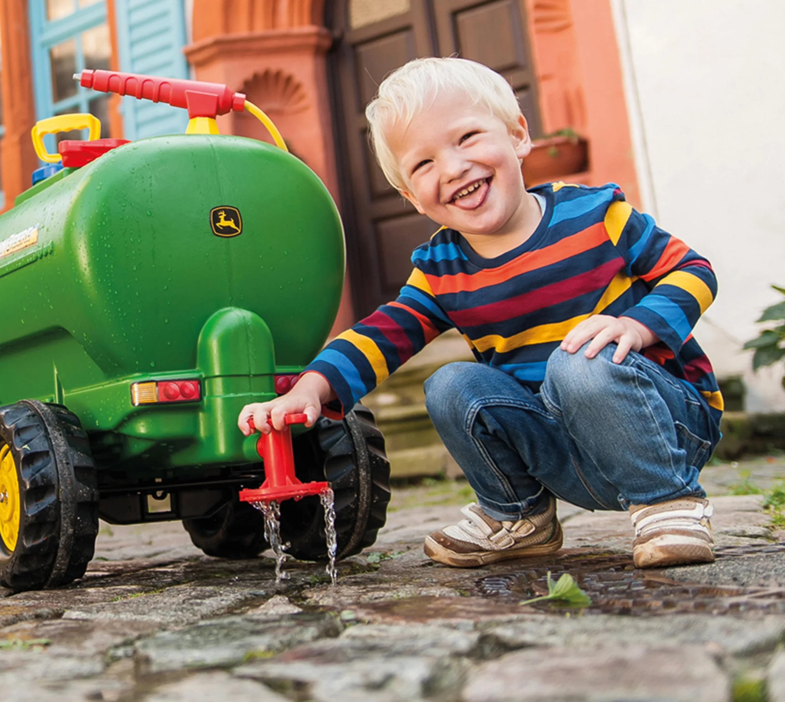 Rolly Toys John Deere rollyTanker remolque (accesorio para vehículos de pedales, para niños de 3 a 10 años, tractor depósito de agua con bomba + pistola, capacidad 30 litros) 122752