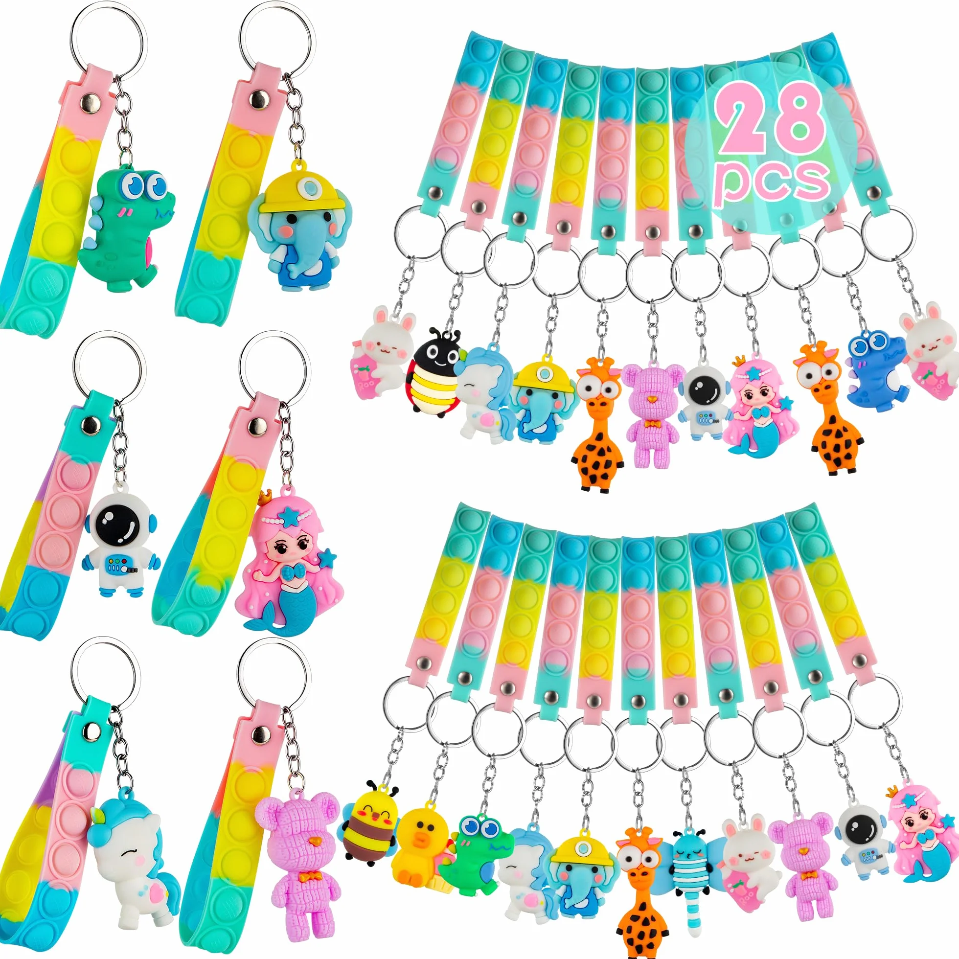 Pop It Fidget Toy con Llaveros de Animales, Regalos Cumpleaños Niños Colegio