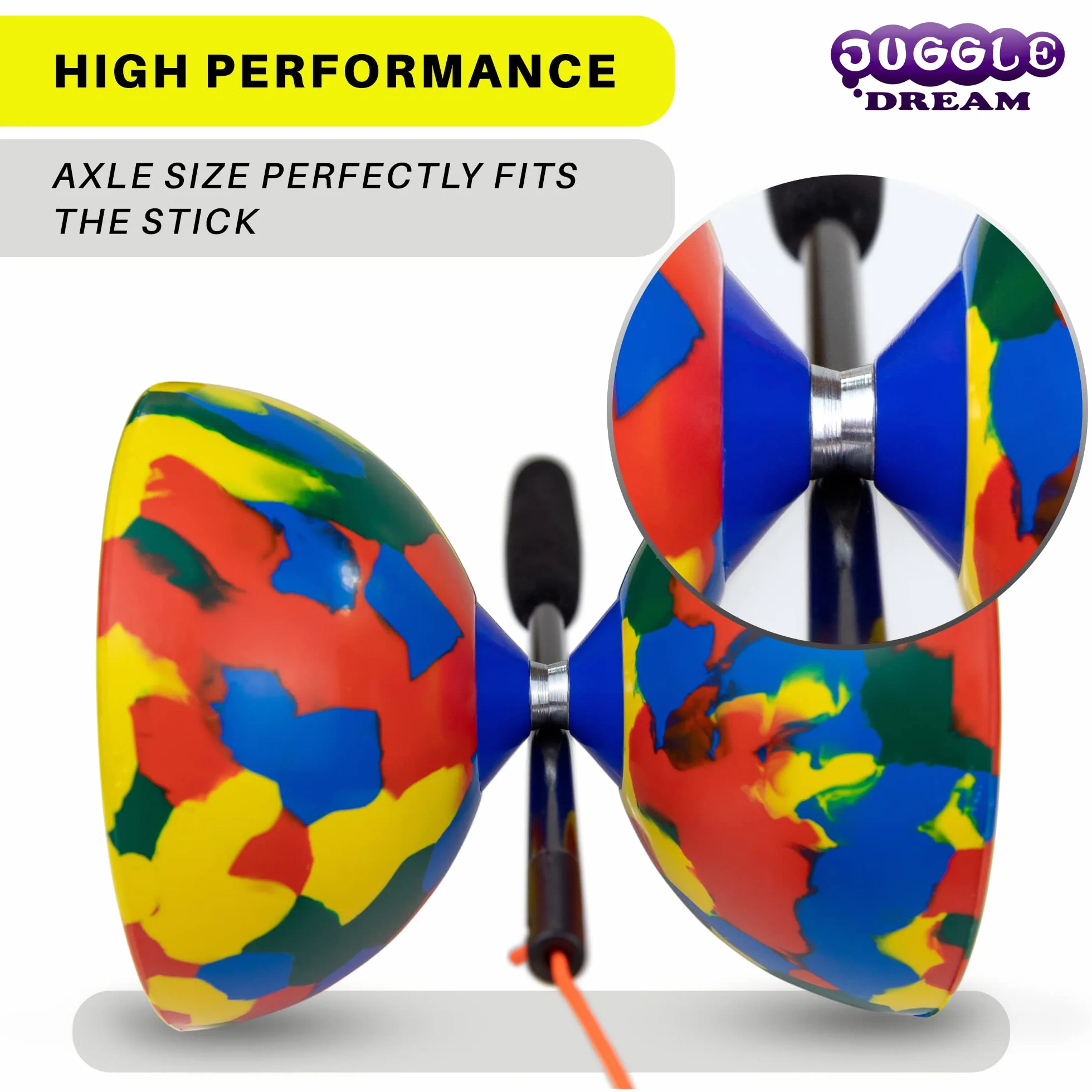 Juggle Dream Jester Diábolo Set para Malabares - Diábolo con Eje Fijo con Palos de Fibra y Vídeo de Aprendizaje en Línea (Multicolor)