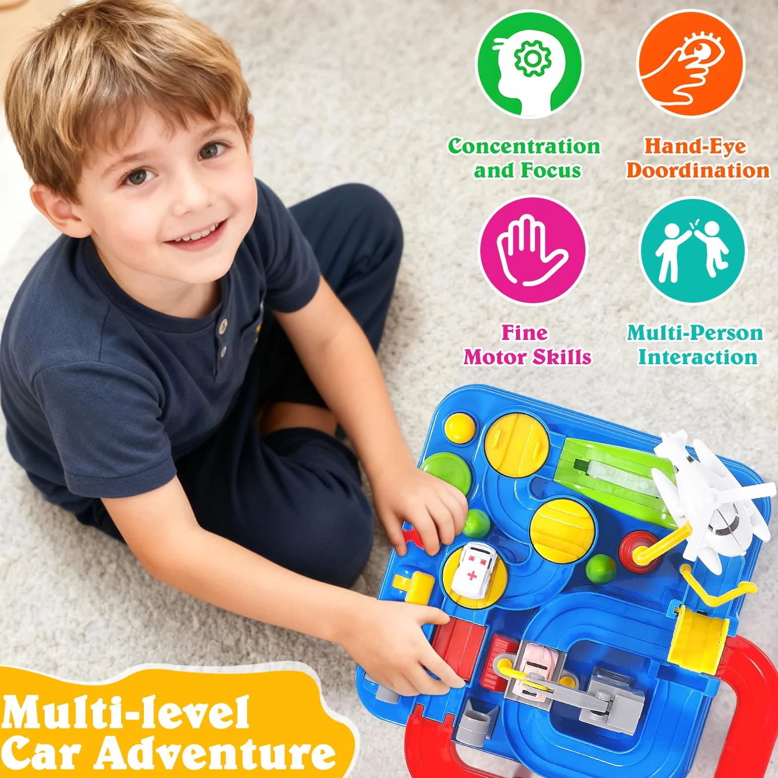 Pista de Coches Juguetes para Niños 3 Años, Circuito de Coches Juguete-s de Aventura Garaje Coche Juguete, Juguetes de Aventura Circuito, Juguete Educativo para Niños 3-6 Años Regalos