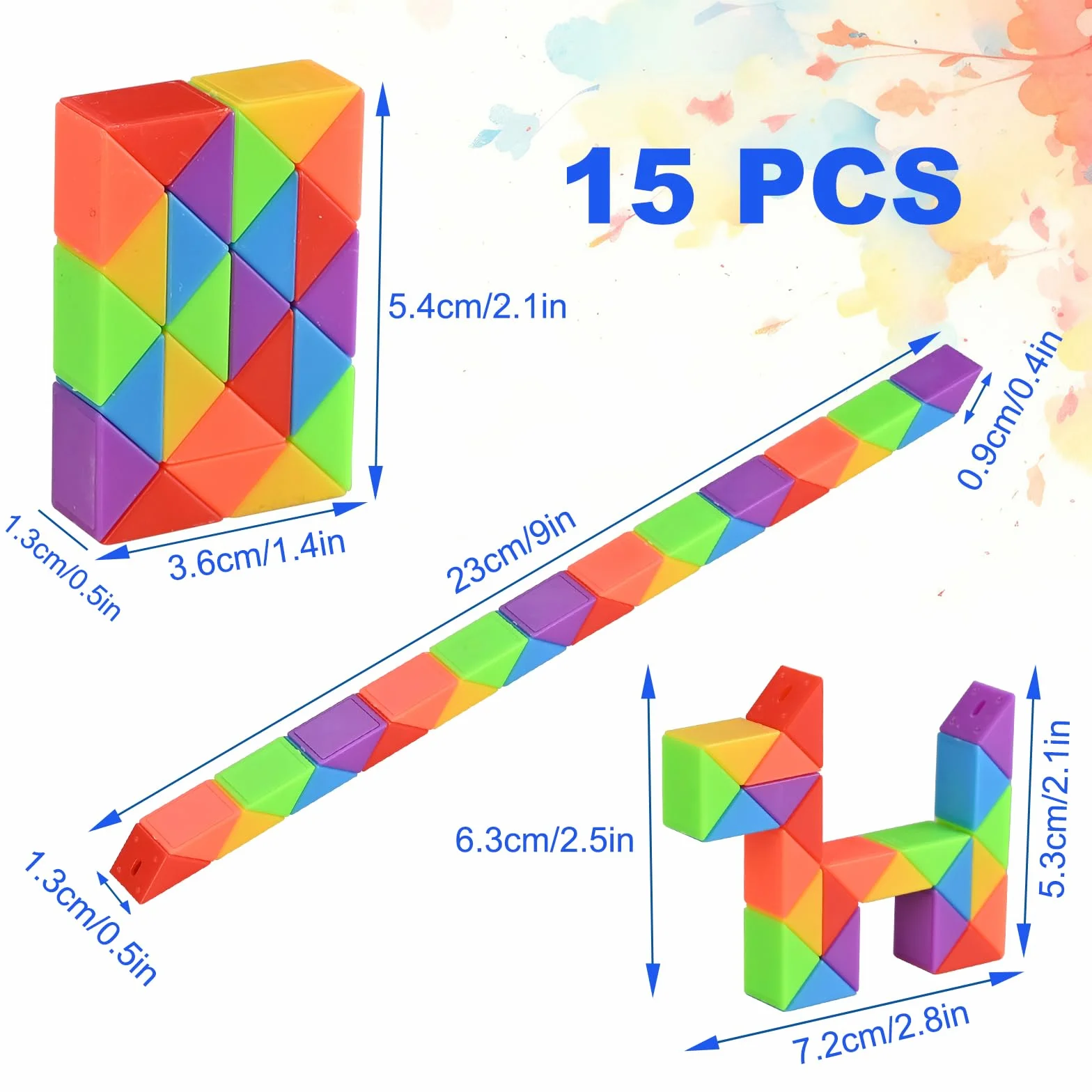 GOLDGE 15 paquetes de mini serpiente mágica de colores, 24 bloques Twistable arco iris cubo rompecabezas, gadgets cumpleaños para niños, creativos regalos de fin de fiesta de cumpleaños.