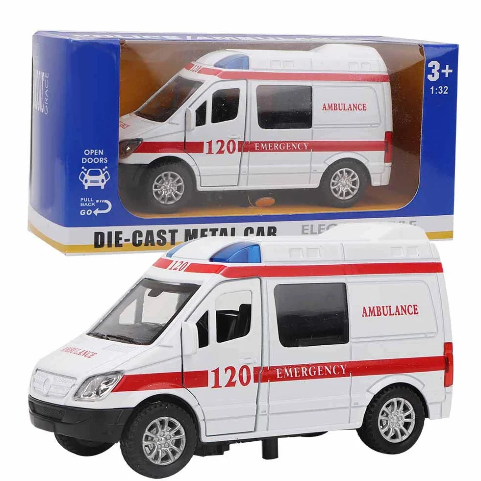Tnfeeon Coche de Juguete de Ambulancia de Aleación a Escala 1:32, Efectos de Sonido de Luz Interactivos Mejoran Las Habilidades de Coordinación, Construcción Robusta con Bordes Lisos, Ideal para el