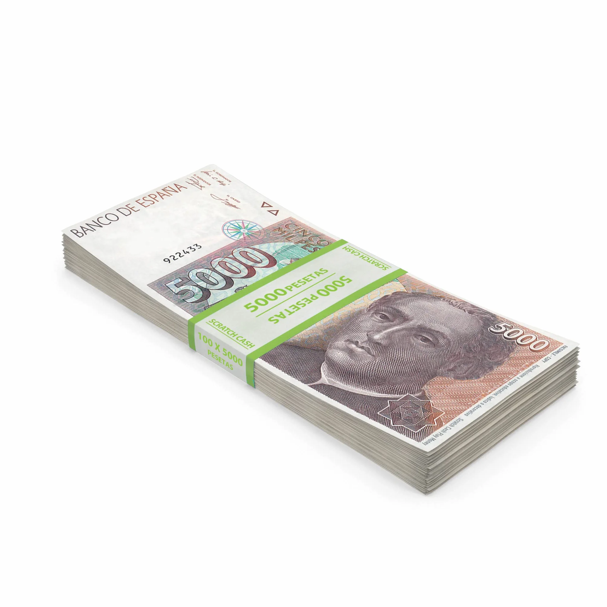 Scratch Cash 100 x ₧ 5.000 Pesetas Dinero para Jugar (Tamaño Real)