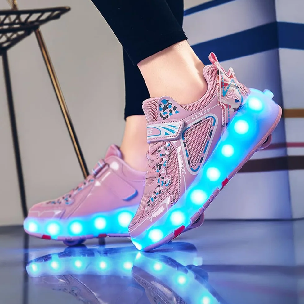 Zapatos con Ruedas para Niña y Niño, Patines con 4 Ruedas Retráctiles, Zapatillas Deportivas al Aire Libre