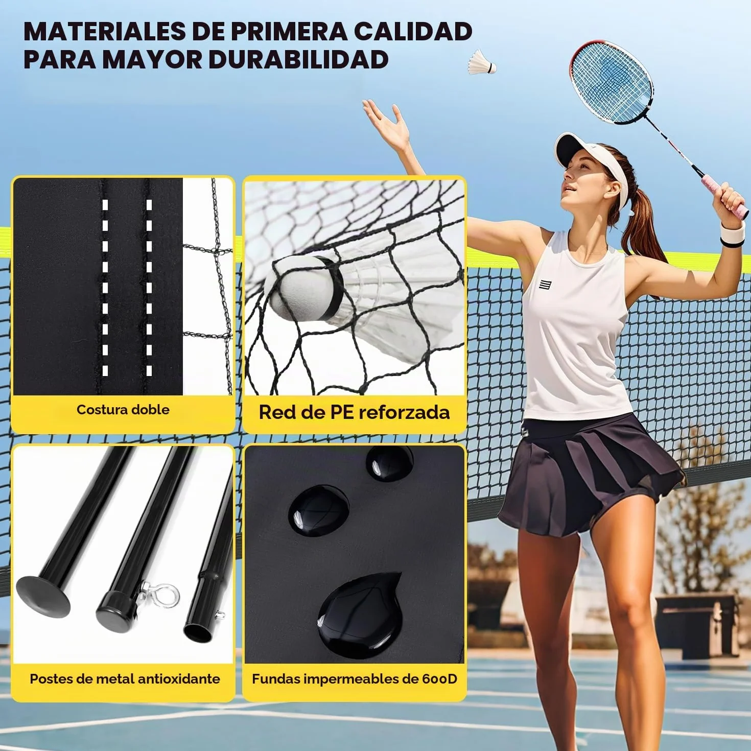 BAGAIL Juego de Bádminton Exterior 20 pies x 5 pies Oficial 4 Raquetas 3 Pelotas Red PE Duradera Bolsa Transporte