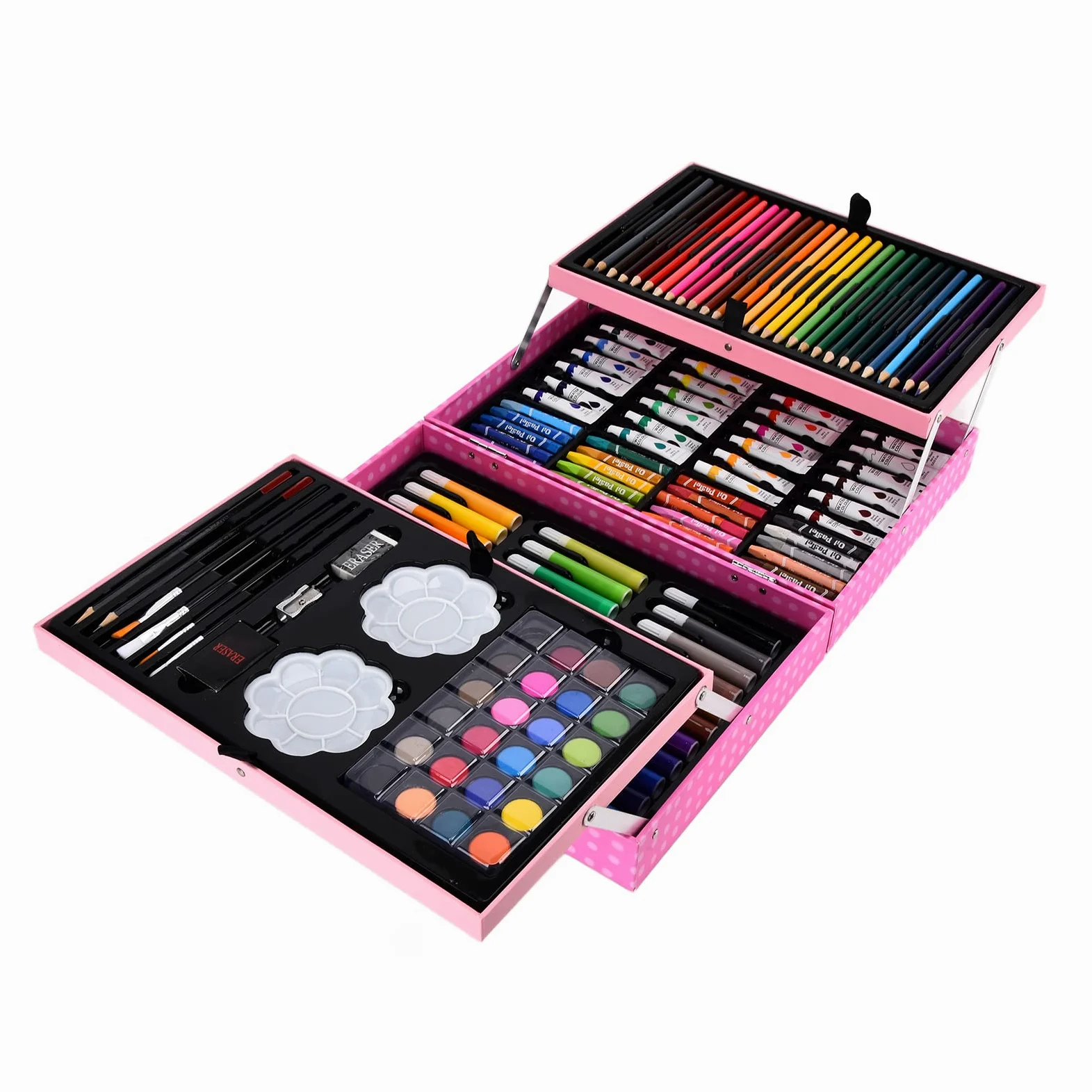 Qudinip Juego de Caja de Dibujo para Niños con Maleta Portátil y Pigmentos Coloridos y Seguros, 34 X 23 X 8,7 Cm, Ideal para Pintar Divertirse