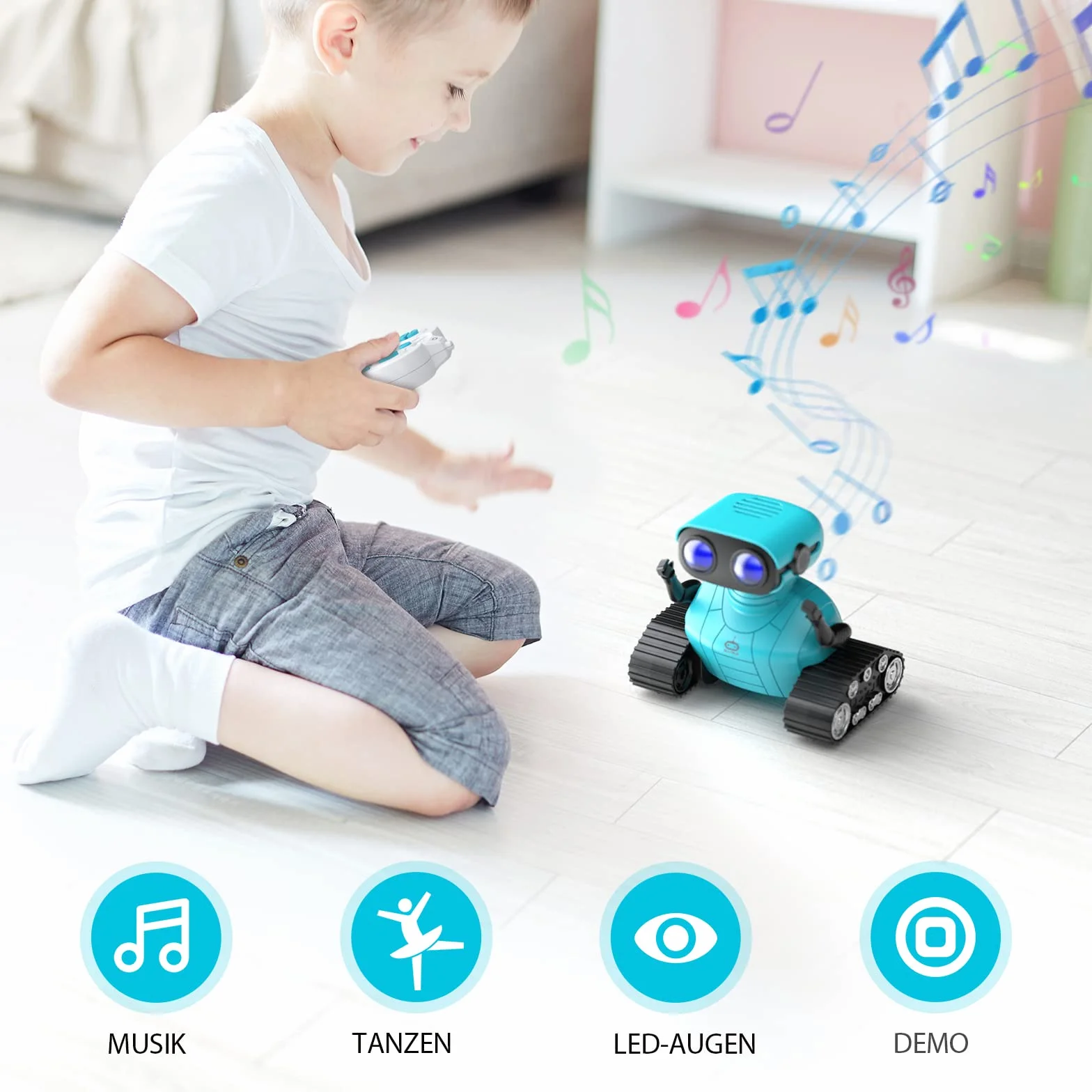 ALLCELE Robot de Juguete para niños, Recargable, con Ojos LED, música y Sonidos interesantes para niños a Partir de 3, 4, 5, 6, 7, 8 años, Regalo para niños y niñas, Color Azul