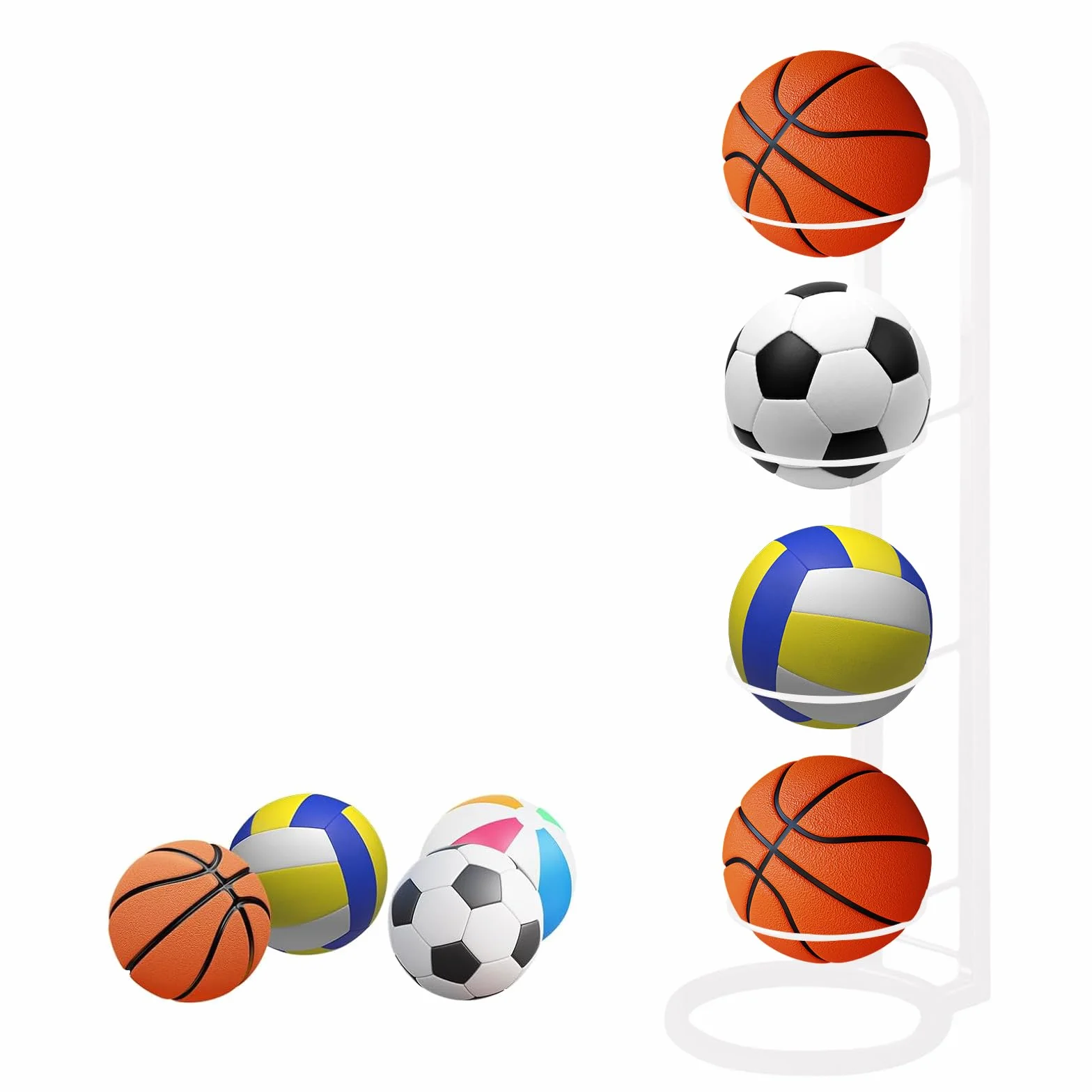 Soporte de exhibición de pelotas para baloncesto, fútbol y voleibol