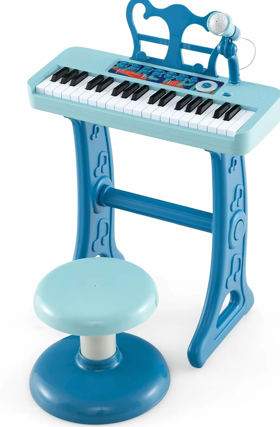 RELAX4LIFE Piano Infantil 37 Teclas con Micrófono, Taburete, Atril, Grabación y Reproducción, Volumen Ajustable, Karaoke Infantil con 22 Canciones, 4 Ritmos, 4 Instrumentos para Niños 3+ Años (Azul)
