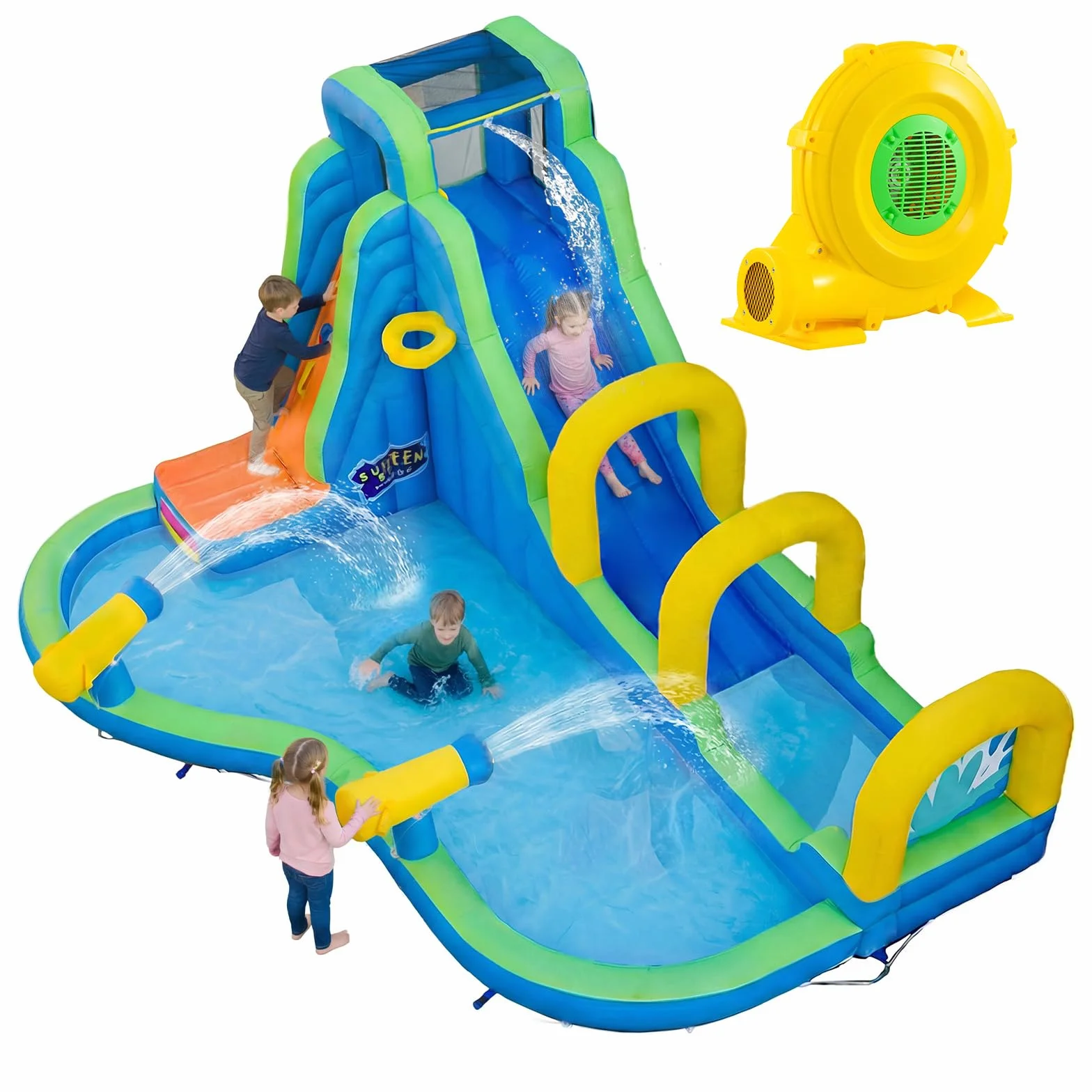 COSTWAY Castillo Hinchable para Niños con Tobogán Acuático, 465 x 345 x 242 Castillo Inflable, Colchoneta Hinchable Niños de 3-12 años (con soplador de 850W)
