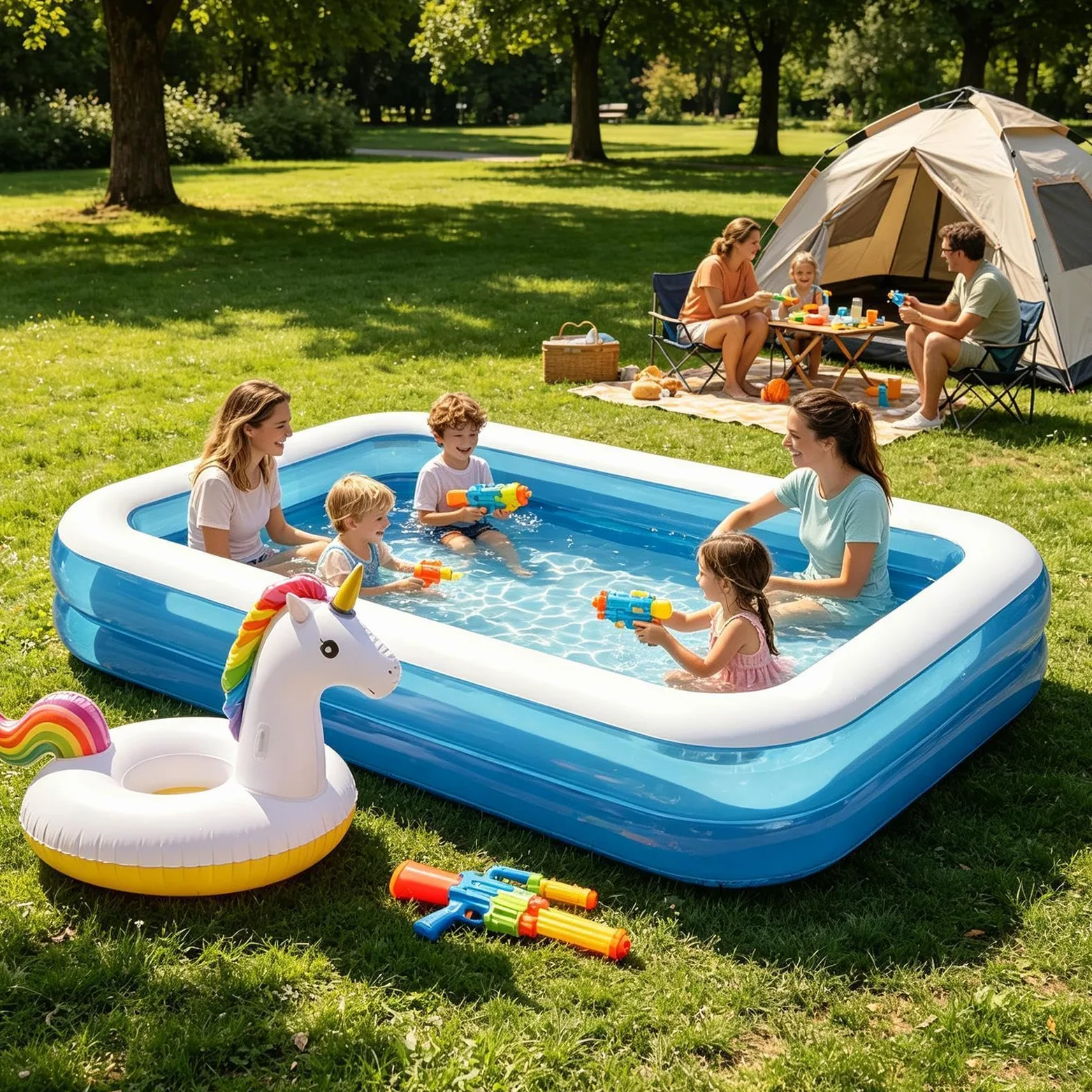 Piscina Hinchable Juego Acuático En El Jardín | Piscina Infantil Para Exterior En Familia, Niños, Adolescentes, Adultos, Jardín, Camping, Playa, Guardería, Parque Y Césped