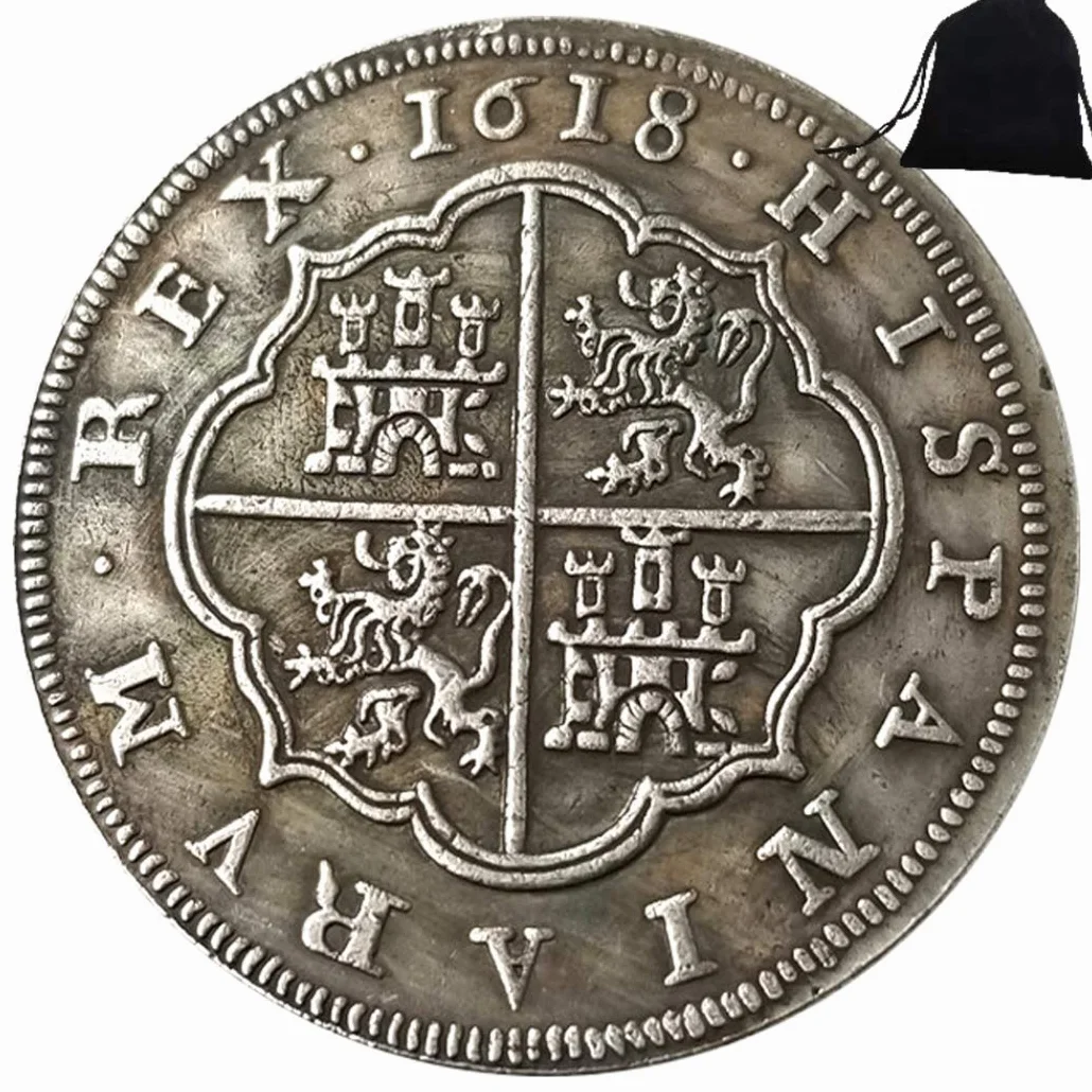 1618 Monedas históricas talladas a mano de España - Grandes monedas europeas de España - Moneda antigua conmemorativa sin circular + Bolsa KaiKBax - Es una moneda artesanal, experiencia futura