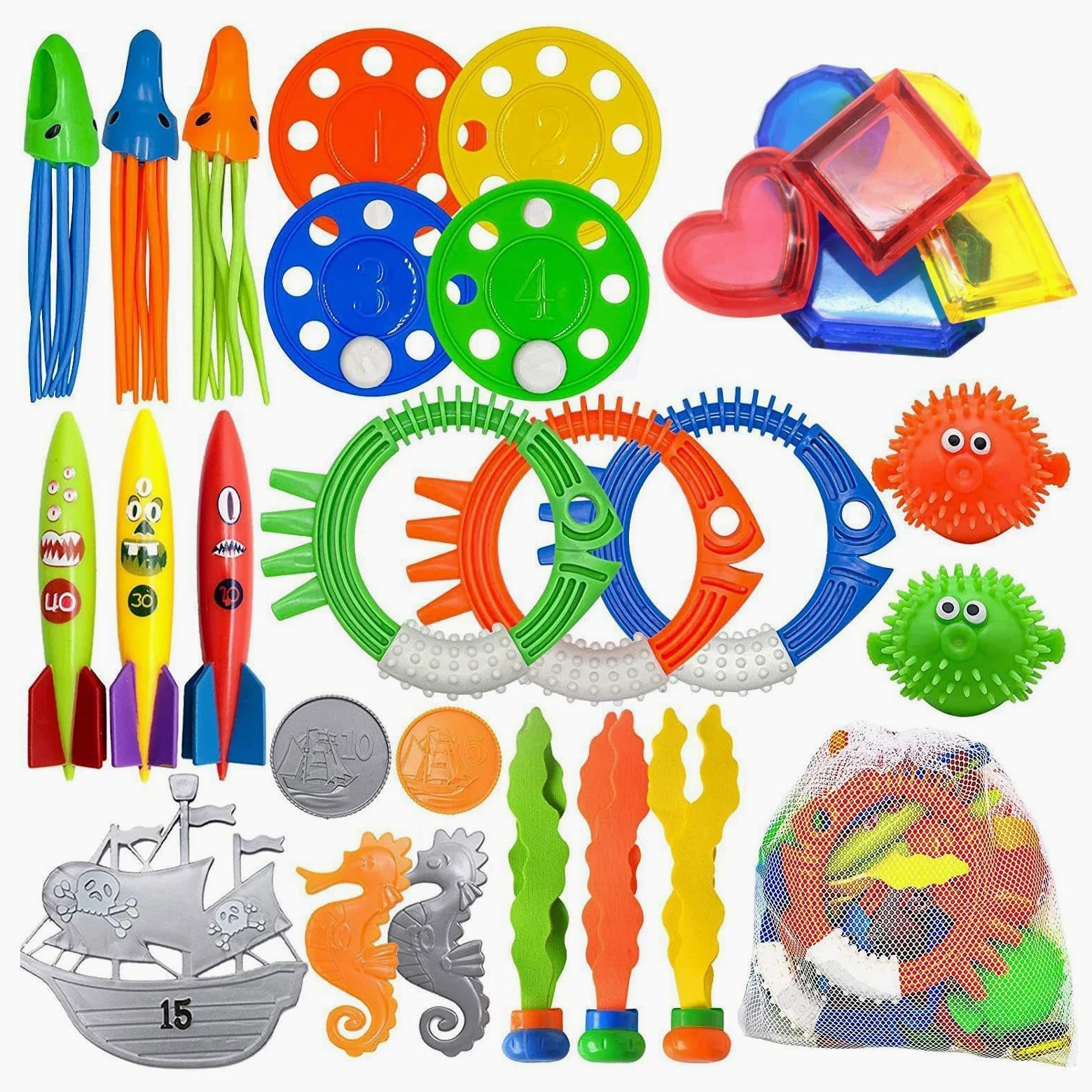 Juguetes de buceo para niños 34 piezas hundimiento submarino juego del tesoro | Juguete de buceo en piscina para y niñas, niños y adolescentes de 3 a 12 años, lago, estanque, fiesta al aire libre