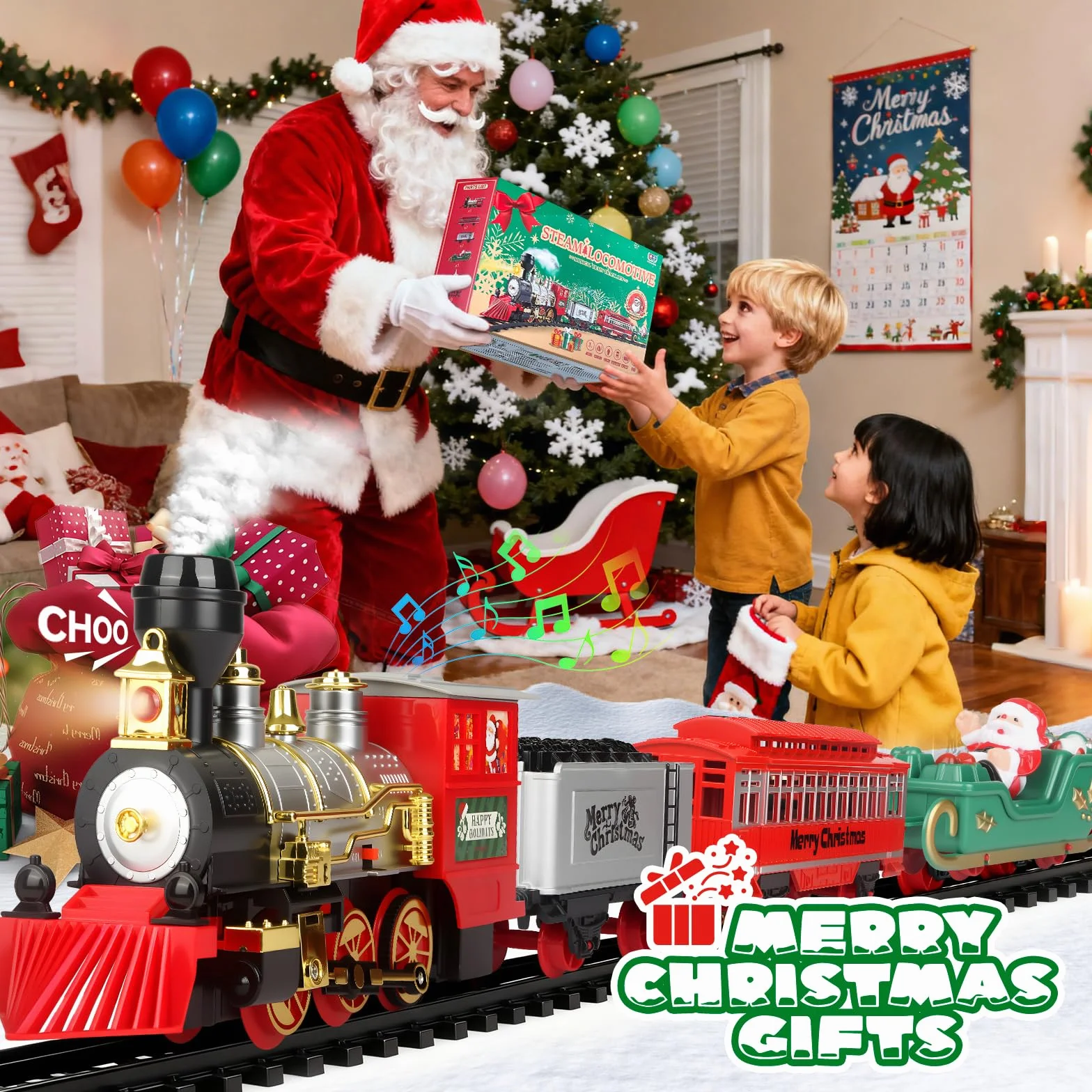 Tren Eléctrico para Niños con Humo, Luces y Sonidos - Juguete de Tren de Vapor 3-7 Años