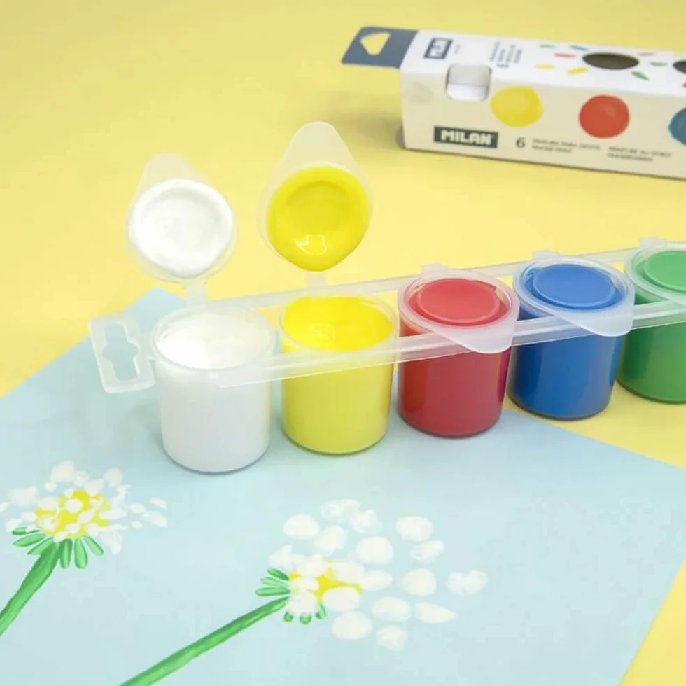 MILAN 64106 Caja con 6 Tarros Pintura para Dedos, colores surtidos, 25 ml