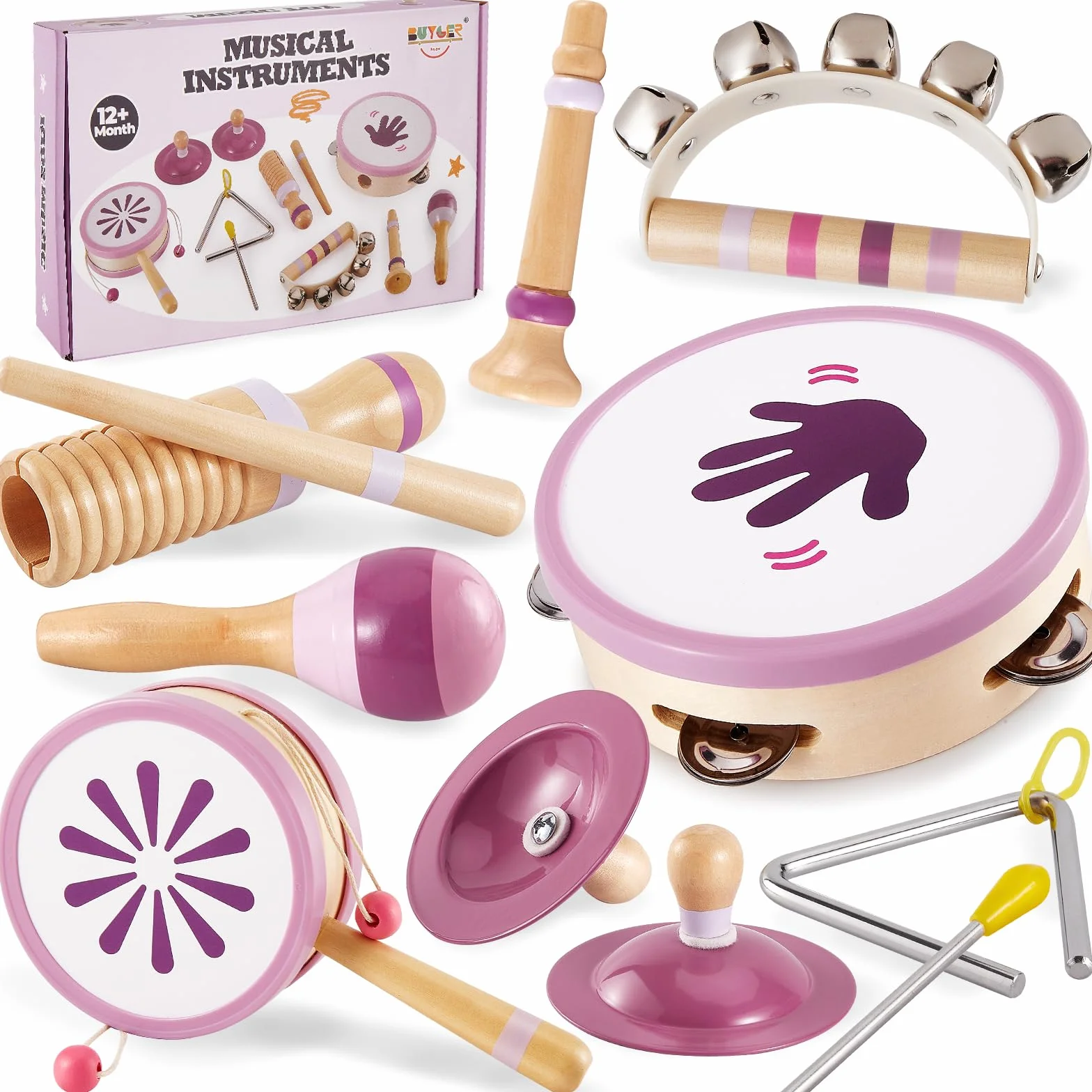 Buyger Instrumentos Musicales para Bebés, Juguete Montessori de Madera para Niños 1 2 3 años, IInstrumentos de Percusión Infantiles, Regalo para Niños Niñas (Cumpleaños/Navidad/Reyes)