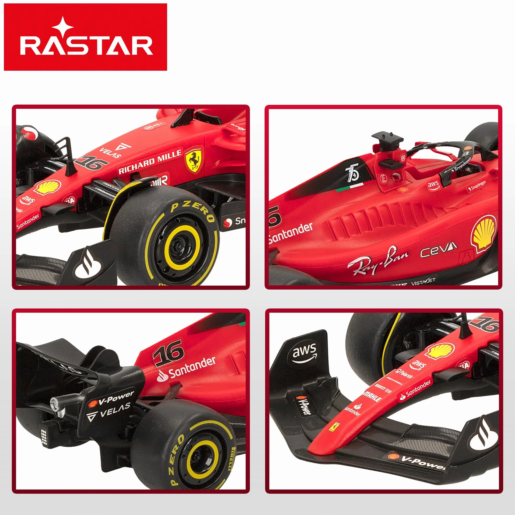 ColorBaby RASTAR - Coche teledirigido Fórmula 1 2022 Ferrari F1-75, Licencia Oficial, Escala 1:18, Coches teledirigidos, Vehículo radiocontrol, Control Remoto, 2.4 GH.z, Sainz + Leclerc, RC (41277)