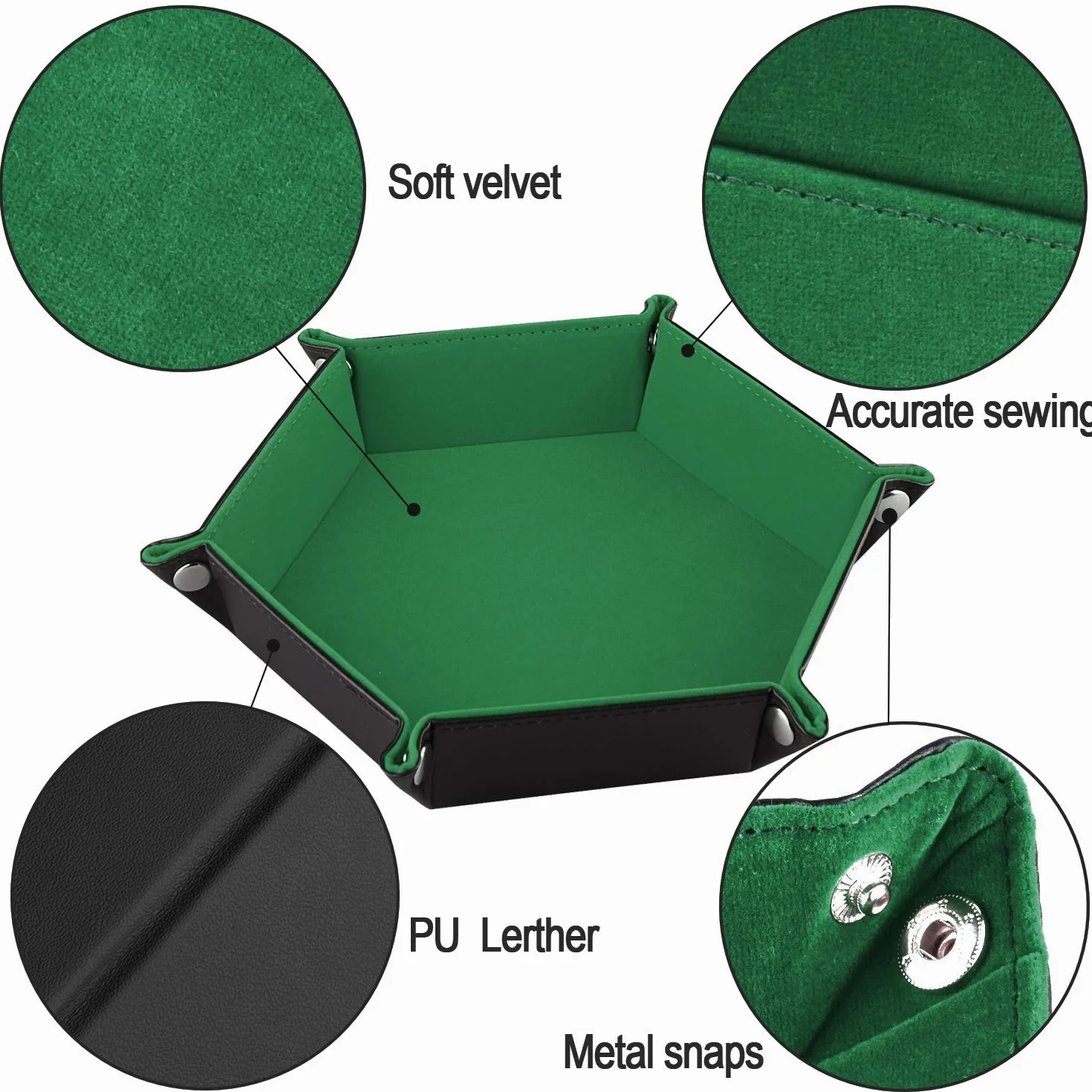 SIQUK Bandeja de Dados de Doble Tablero de Dados, Cuero Plegable de hexágono PU y Soporte de Dados de Terciopelo Verde Oscuro para Mazmorras y Dragones Juego de Dados D&D y Otros Juegos de Mesa