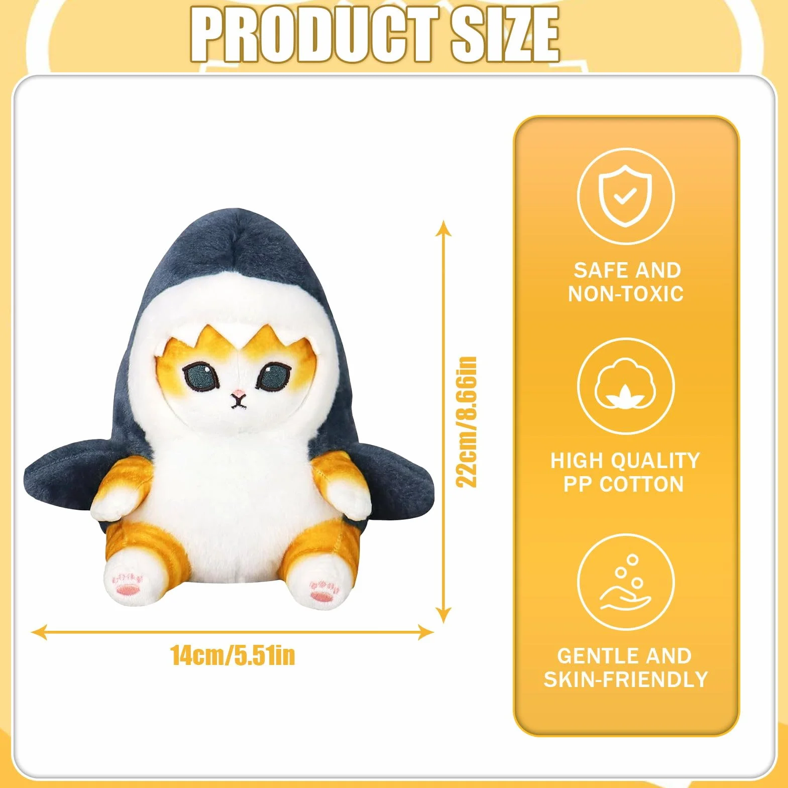 Gato Tiburón Muñeca de Peluche 22 cm Juguete para Niños Niñas y Fanáticos