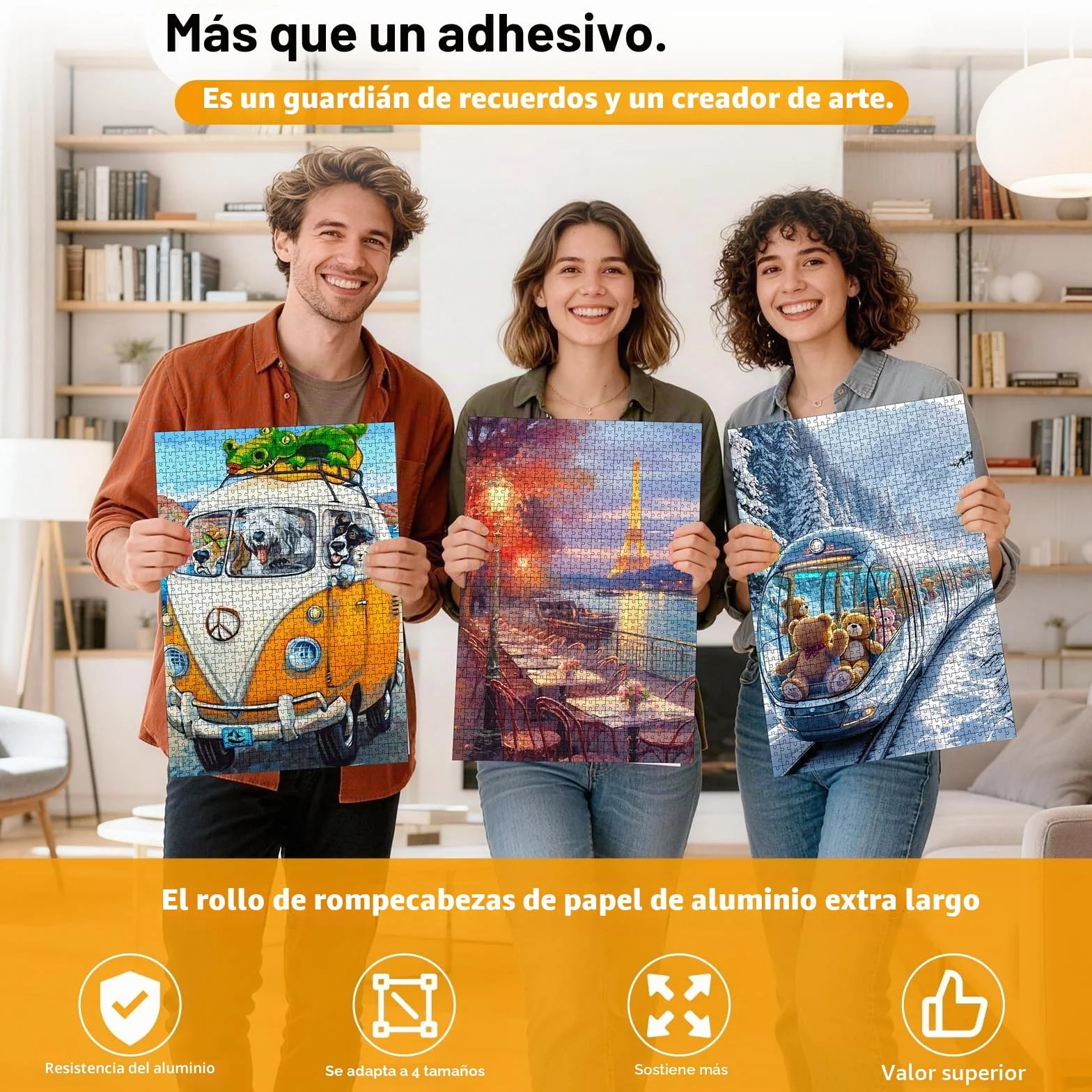 Pegamento para Puzzles en Rollo - 40cm x 20m Lámina Adhesiva de Aluminio para Conservar Puzzles Hasta 20 x 1000 piezas, Soporte Reforzado Anti-Humedad y Sin Deformación, Incluye Espátula de Aplicación