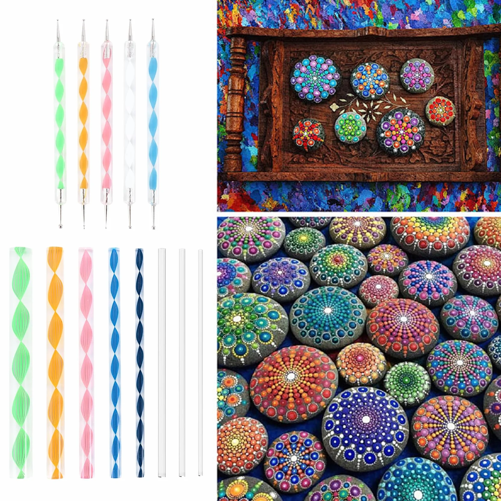 16 piezas Mandala Dotting Herramientas para Pintura Rocas Mandala Plantillas Kit Bola Stylus Arcilla Escultura Herramientas