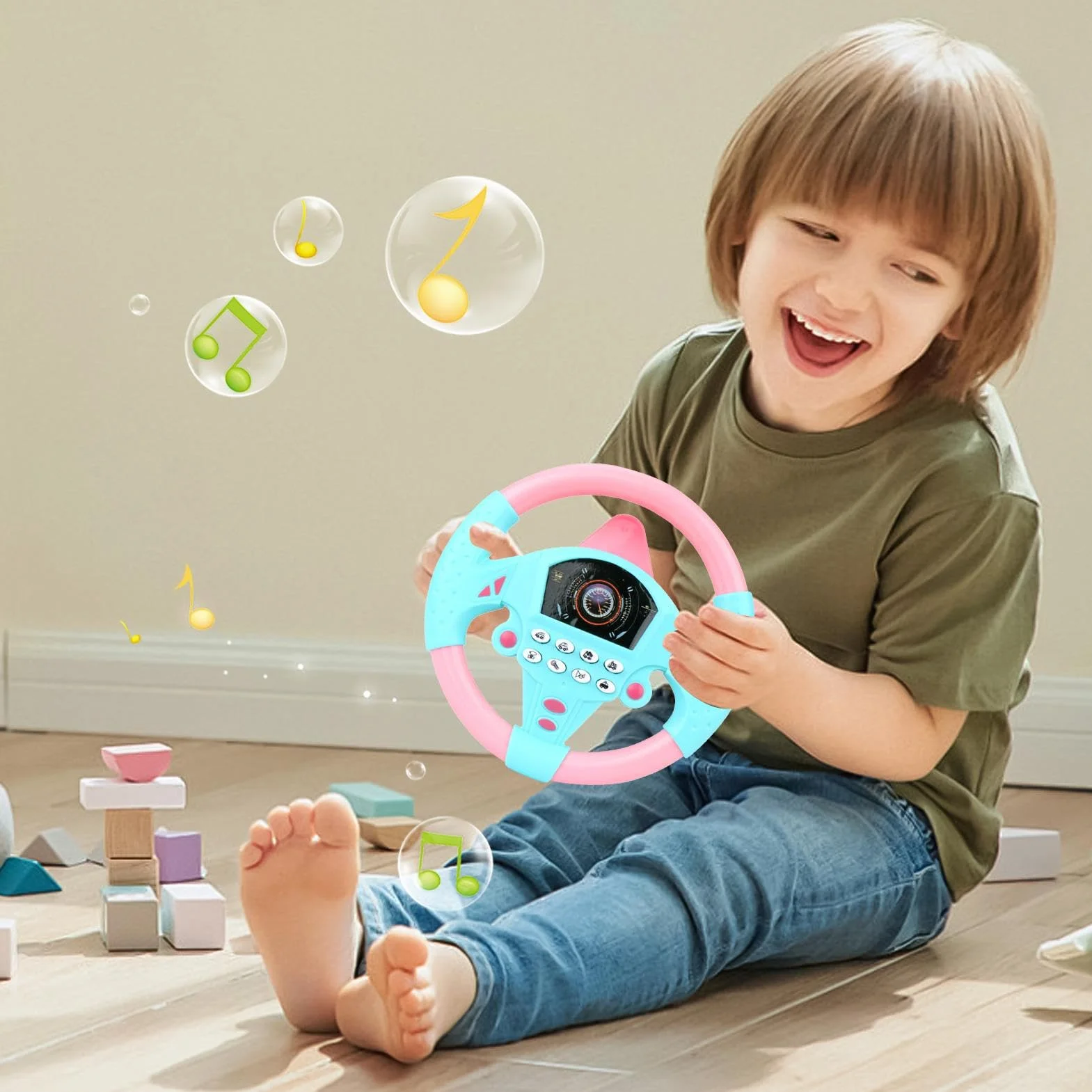 Genérico Kids Steering Wheel, Interactive Driving Toy, Faux Wheel with Suction Cup, Electric Sound Game for Early Education Learning, Car Seat Playset, Simulated Driving Experience for Preschoolers