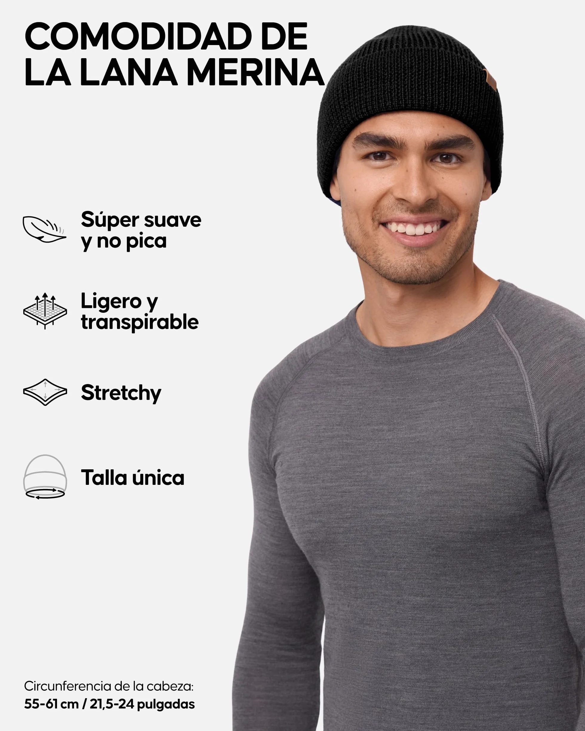 DANISH ENDURANCE Gorro Beanie Lana Merino Hombre Mujer Invierno Suave Elástico Materiales Reciclados