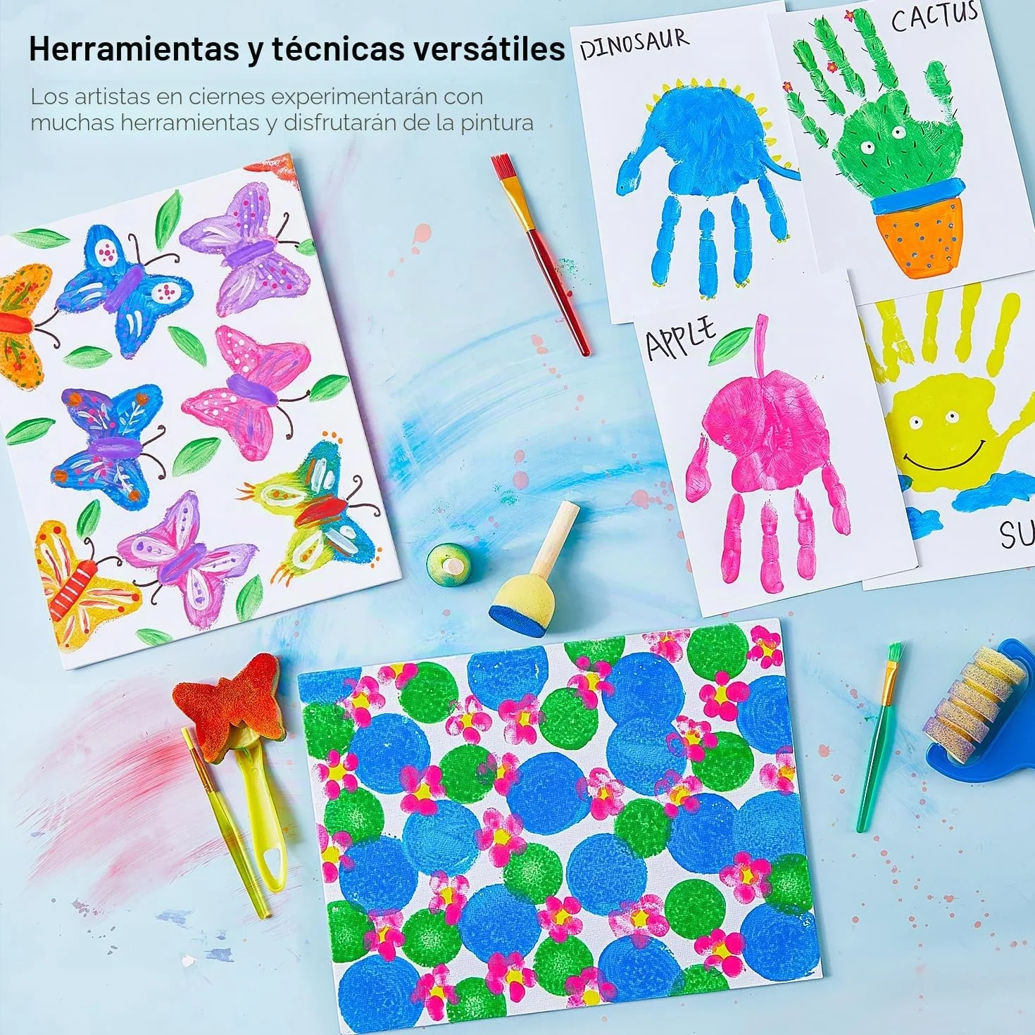 Shuttle Art Pintura de Dedos para Niños, 53 Piezas Kit Pintura Niños, 14 Colores Pintura Dedos Bebe No Toxica, Juego Completo de Herramientas, Pincel, Tampón de Pintura, Esponja, Paleta, Bata