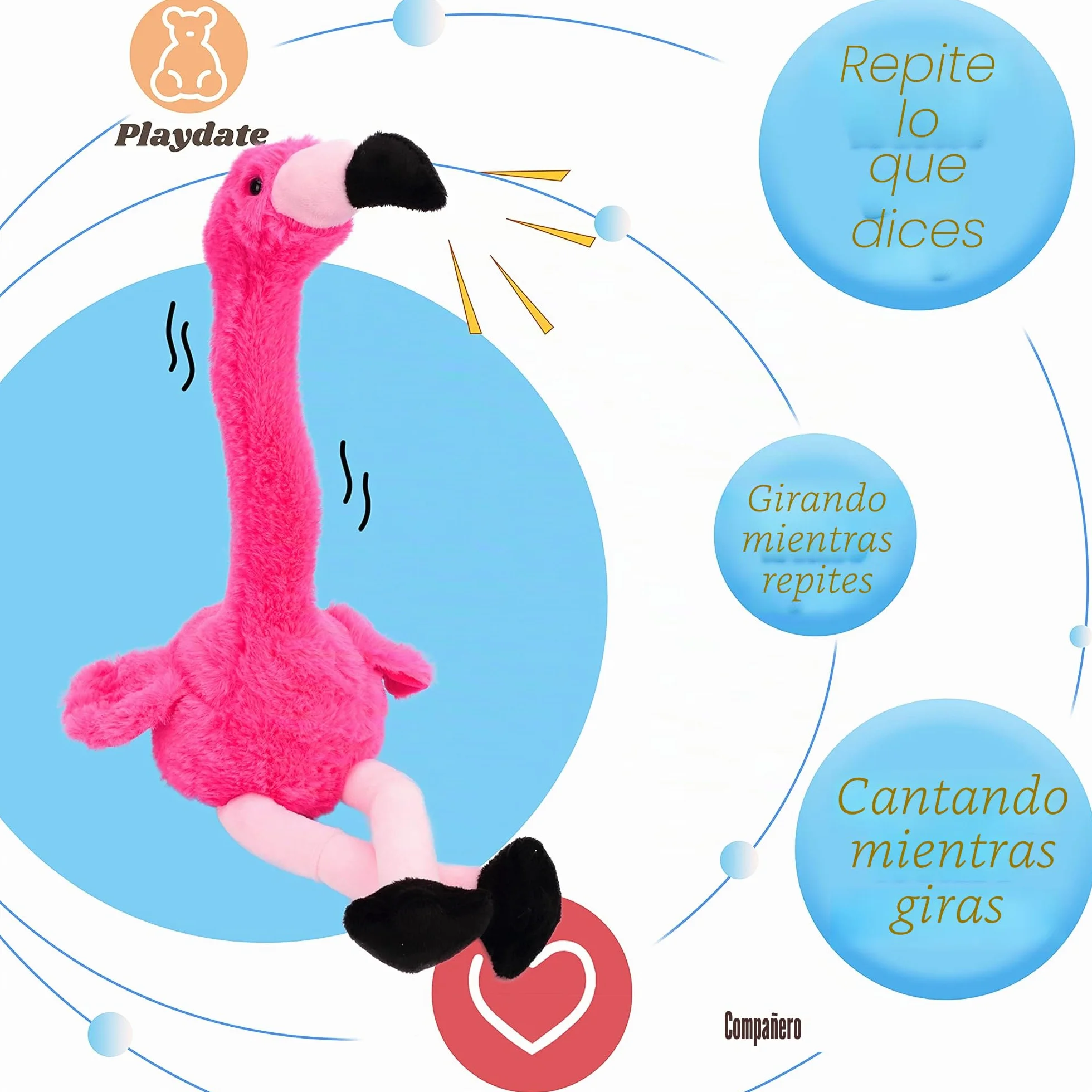 Hopearl Flamenco Hablando Repite lo Que Dices Juguete eléctrico Interactivo Animado Peluche Amigo Regalo para niños pequeños Cumpleaños Festival Vacaciones Rosa 33 cm