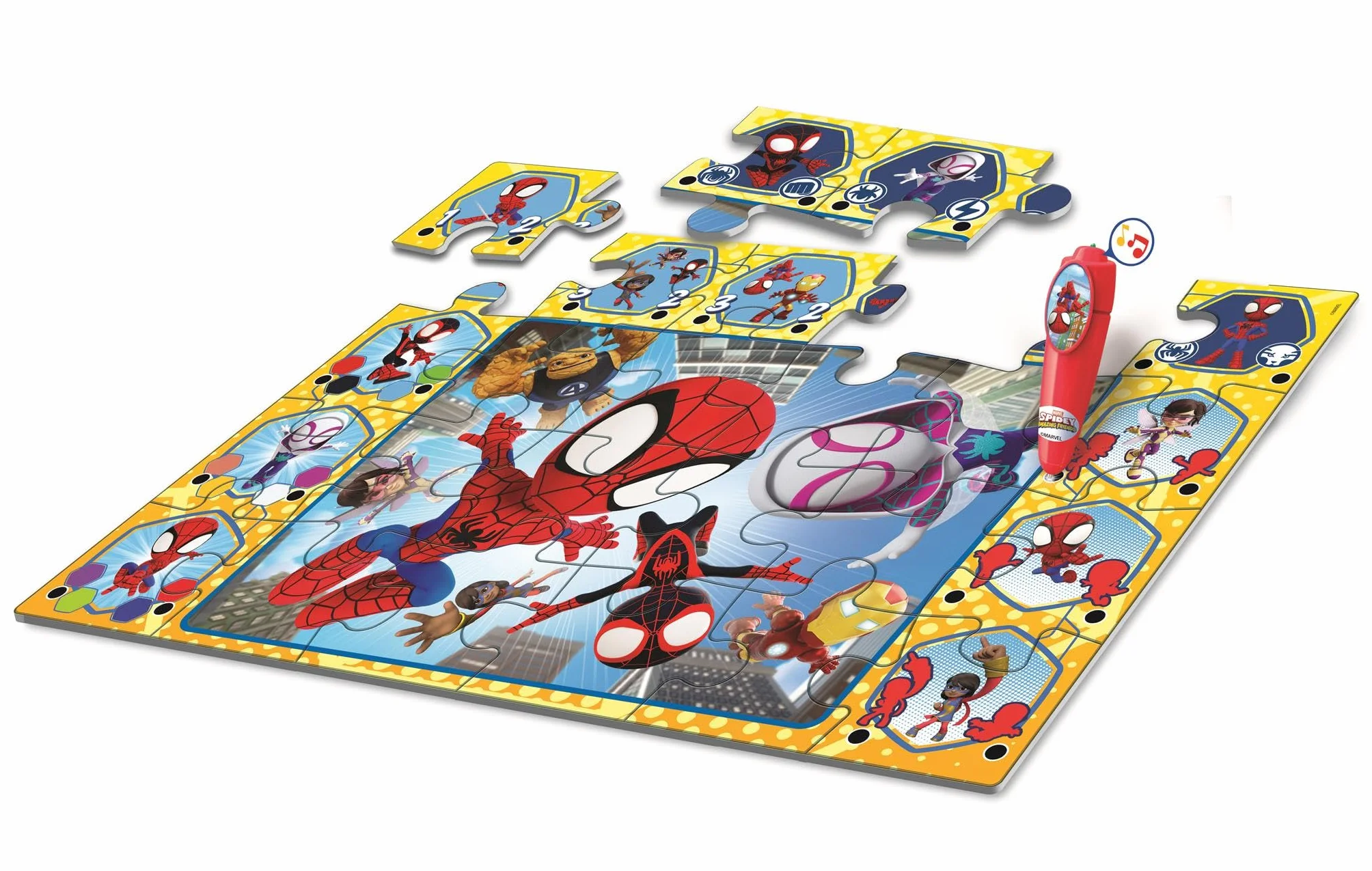 Clementoni - Puzzle Interactivo de Marvel Spidey and His Amazing Friends para Suelo - 24 Piezas, Pen Interativa, Desarrollo Autonomía y Concentración, 3+ Años, 62x42 cm, 16686