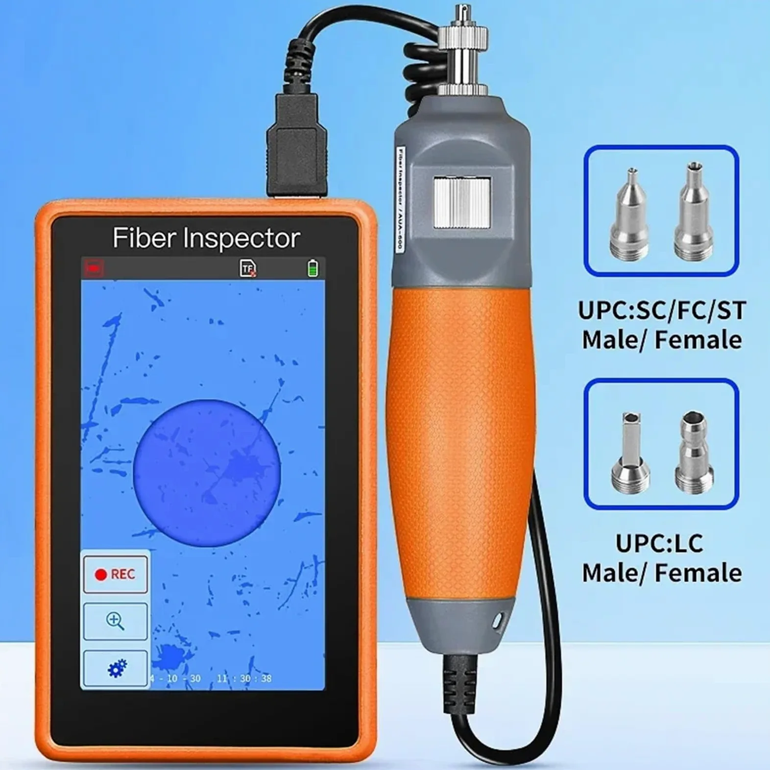 OTDR, Limpiador de fibra óptica AUA-600, microscopio 400X, pantalla táctil HD 5 pulgadas, sonda inspección, detector extremos(Support UPC)