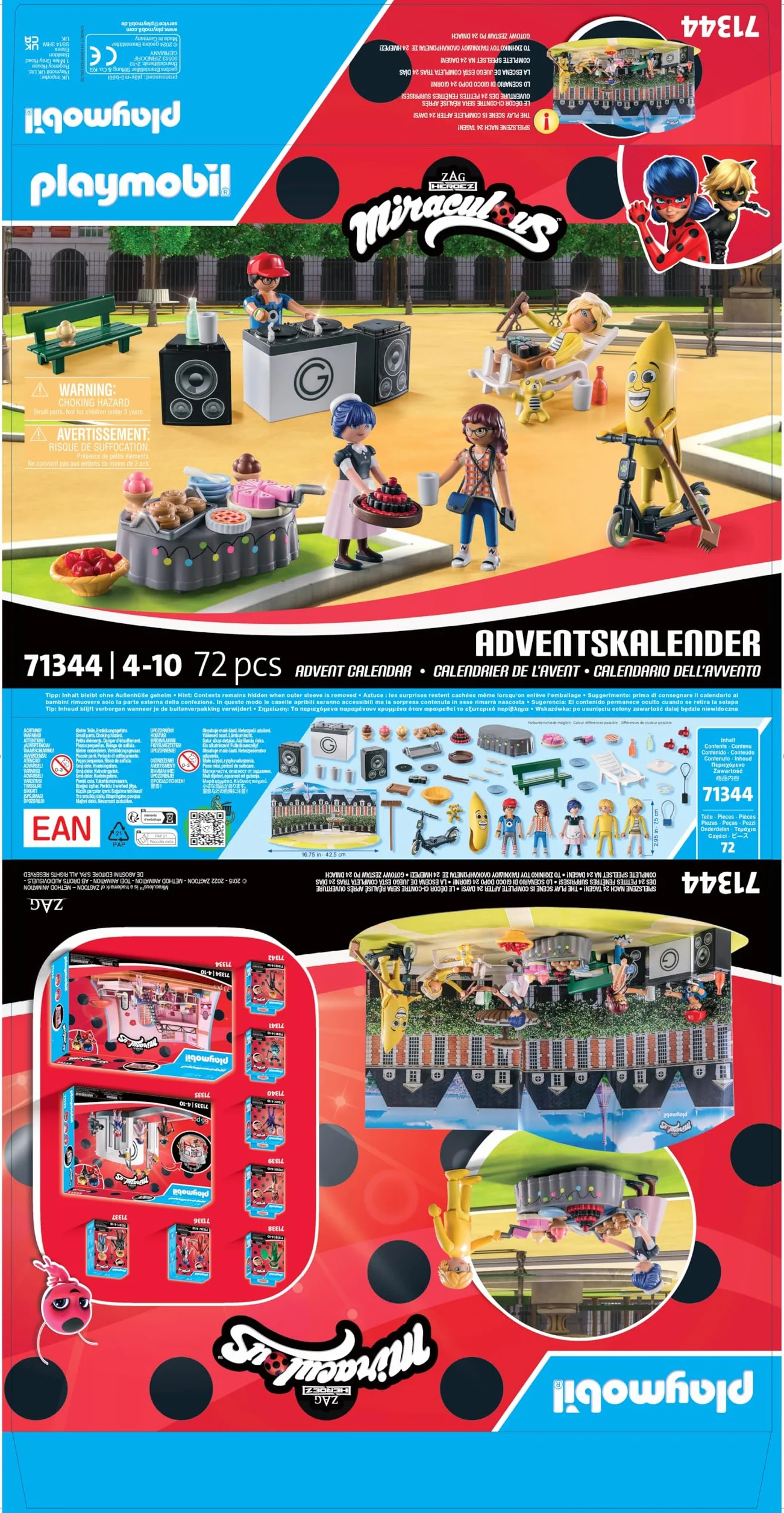 PLAYMOBIL Miraculous 71344 Calendario de Adviento: Pícnic en París, 24 sorpresas, 5 Figuras, Juguetes para niños y niñas 4+