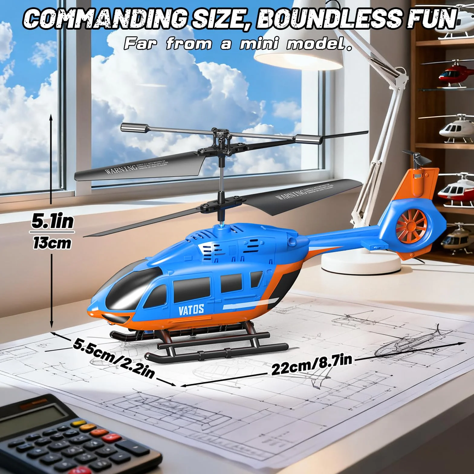 VATOS Helicóptero Teledirigido 2.4G con LED, Fácil de Volar, con Función de Mantenimiento de Altitud, Despegue con un Solo Botón y Aviso de Batería Baja. Ideal para Niños a Partir de 10 Años