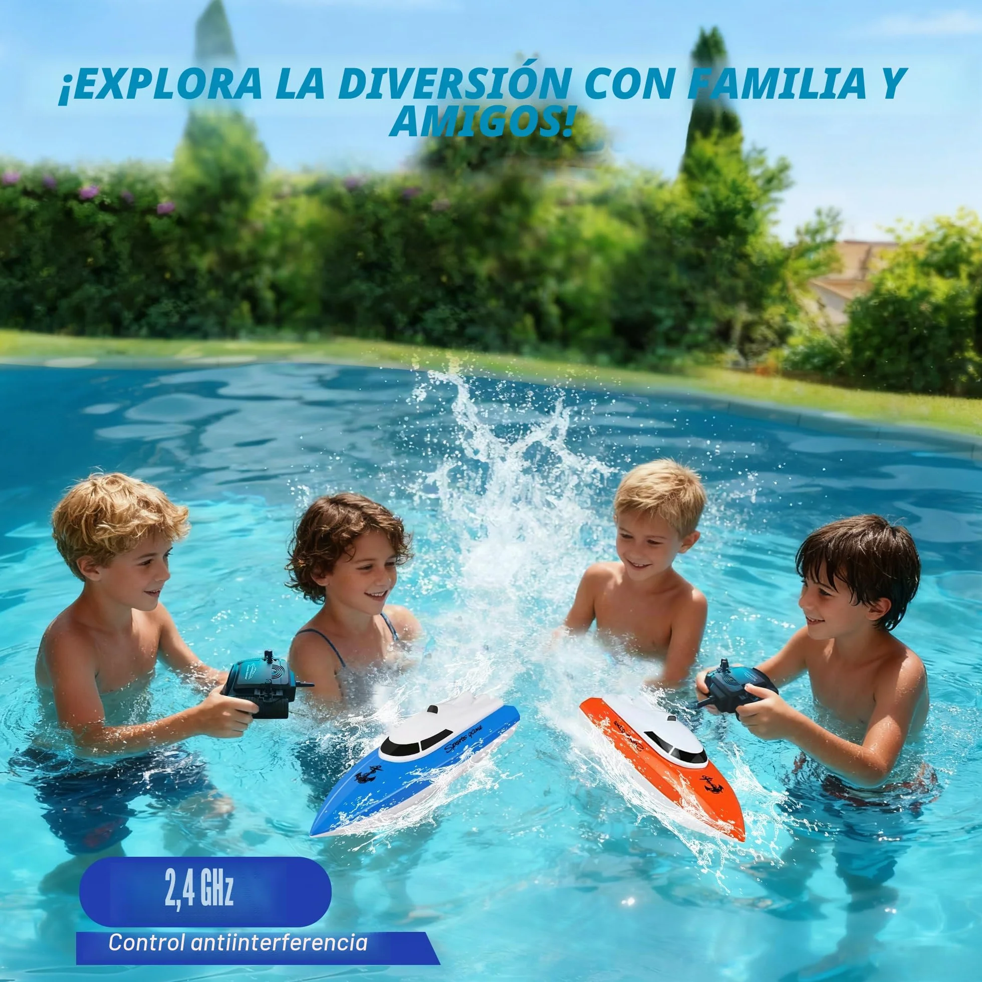 Barco Teledirigido para Niños,Más de 100 Minutos de Tiempo de Juego, 2,4 GHz de Alta Velocidad para Lago,Piscina o Estanque con Batería de 1800 mAh,Juguete Acuático de Regalo para Niños y Niñas(Azul)