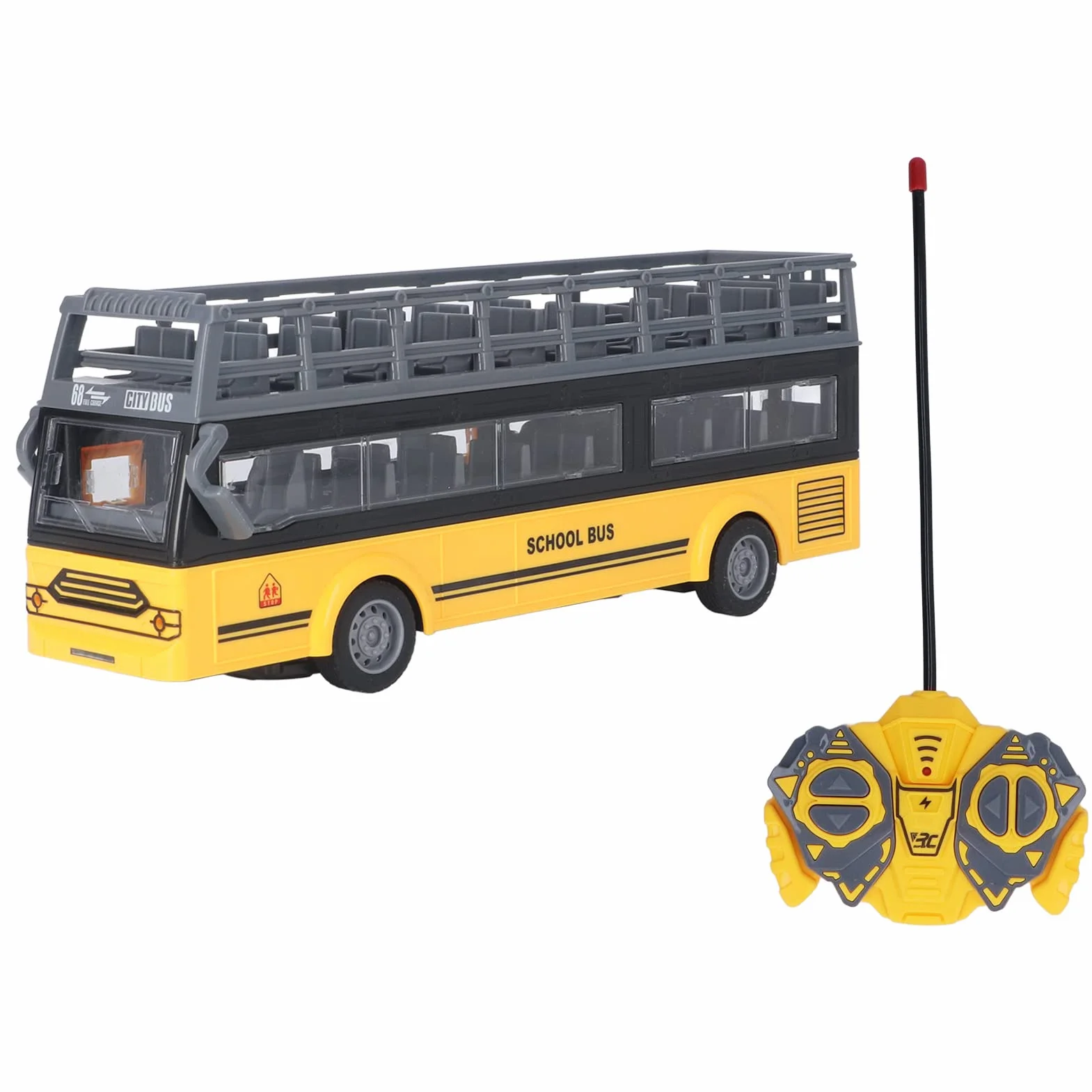 Autobús de Control Remoto, 4 Canales Electrónicos, Puertas de Apertura, Función de Aceleración, Autobús RC de Dos Pisos para Niños de 3 Años en Adelante (Autobús Escolar QH204 7)