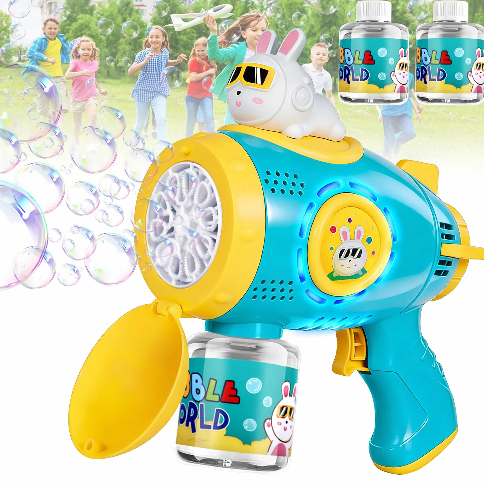 Pistola de Burbujas, Máquina Automática de Burbujas para Niños, 10000+ Burbujas por Min, Juguete de Pistola de Burbujas Recargable para Boda, cumpleaños, Fiesta, Pascua (Azul)