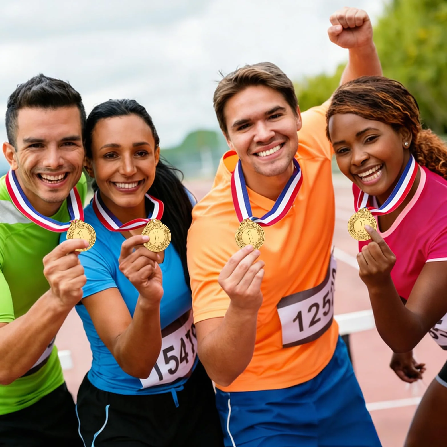 Simpeak 12 Pcs Medallas de Metal de Oro, Medallas de Aleación con Cintas para Competiciones Deportivas