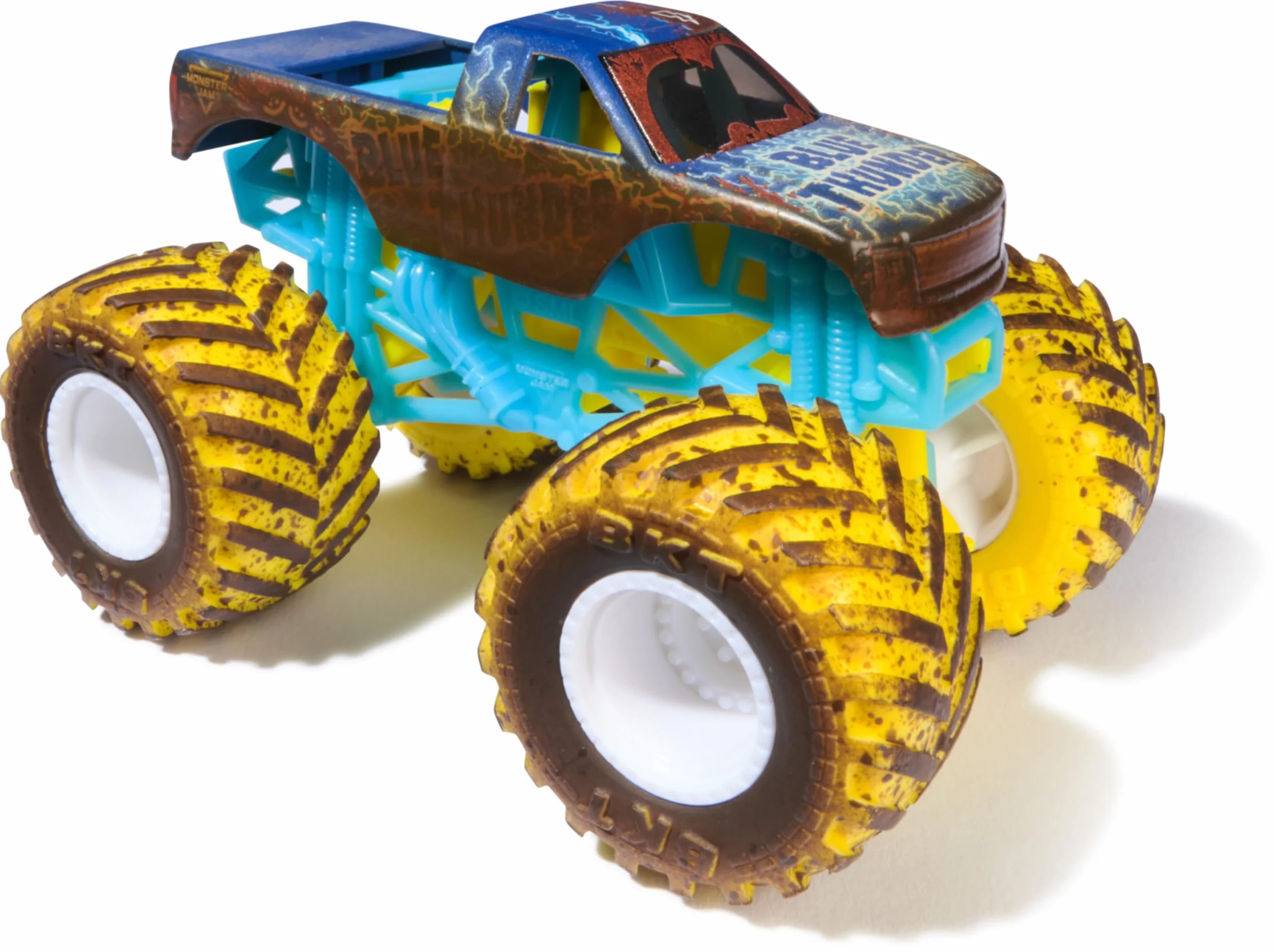 Monster Jam - Coche Monster Truck MUD Blasters DE Metal Escala 1:64, Cambia DE Color - Modelo Aleatorio - Camiones de Juguetes para Niños - Juguetes Niños 3 años +