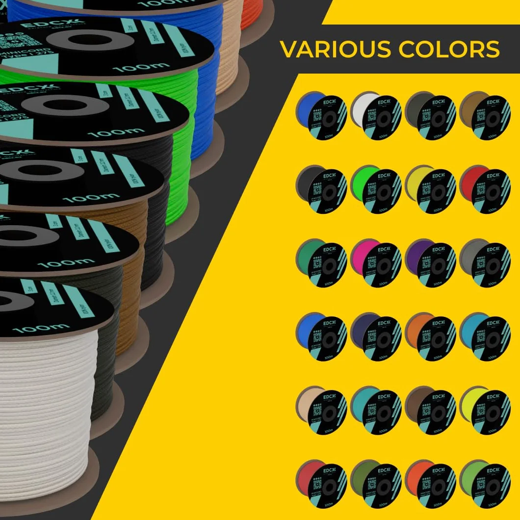 Cuerda de Nailon Paracord 275 de 2 mm, 100% Nailon, 3 Hebbras, 50 y 100 m