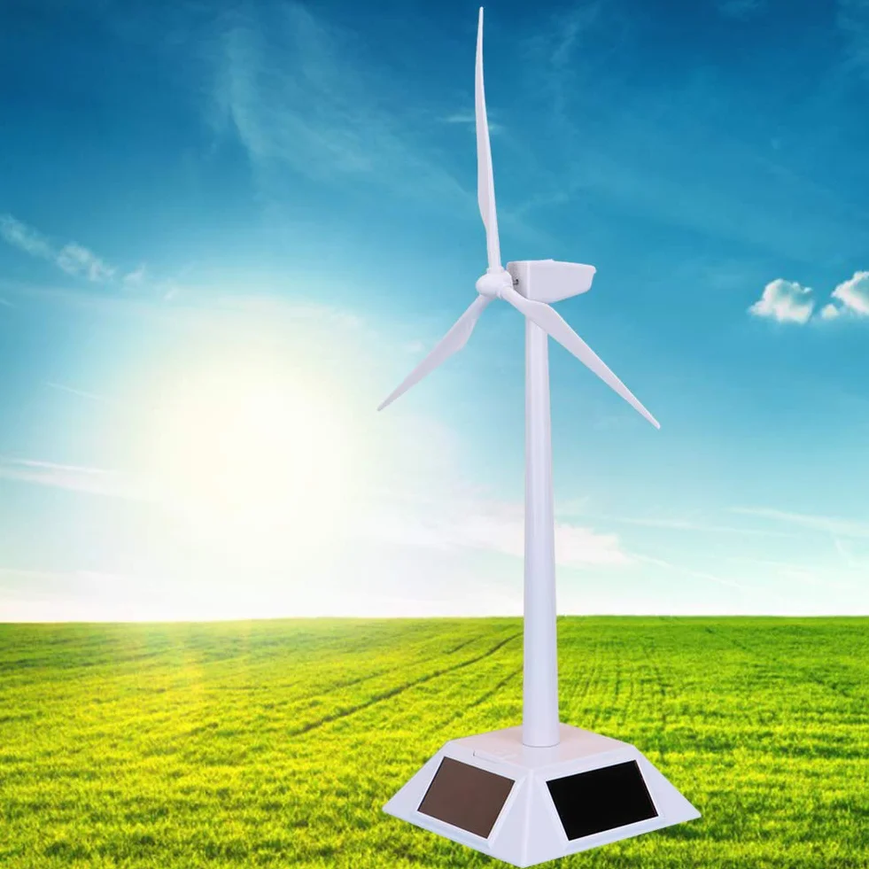 Modelo de Molino de Viento Solar de Ciencia, Modelo de Edificio de Energía Solar Delicado Juguete Turbina Eólica Juguete Educativo Temprano para Niños, Plástico, con Soporte de Pantalla y Placa