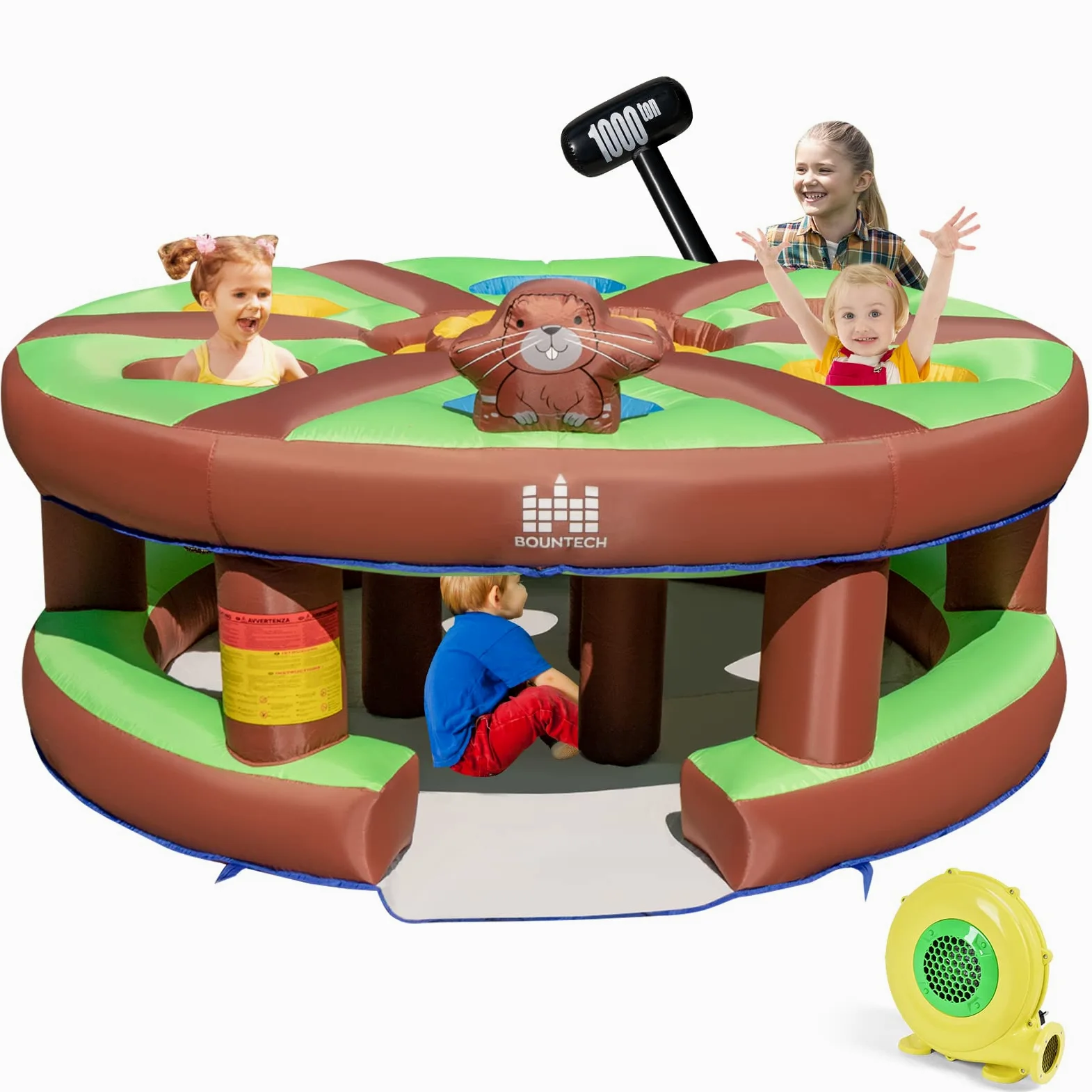 COSTWAY Juego Infantil Hinchable Golpeando un Topo, Juguete con Soplado de 480W, Bate Hinchable, Palos, Juego Interactivo para Patio, Parque, Fiesta, Regalo para Mayores de 3 Años